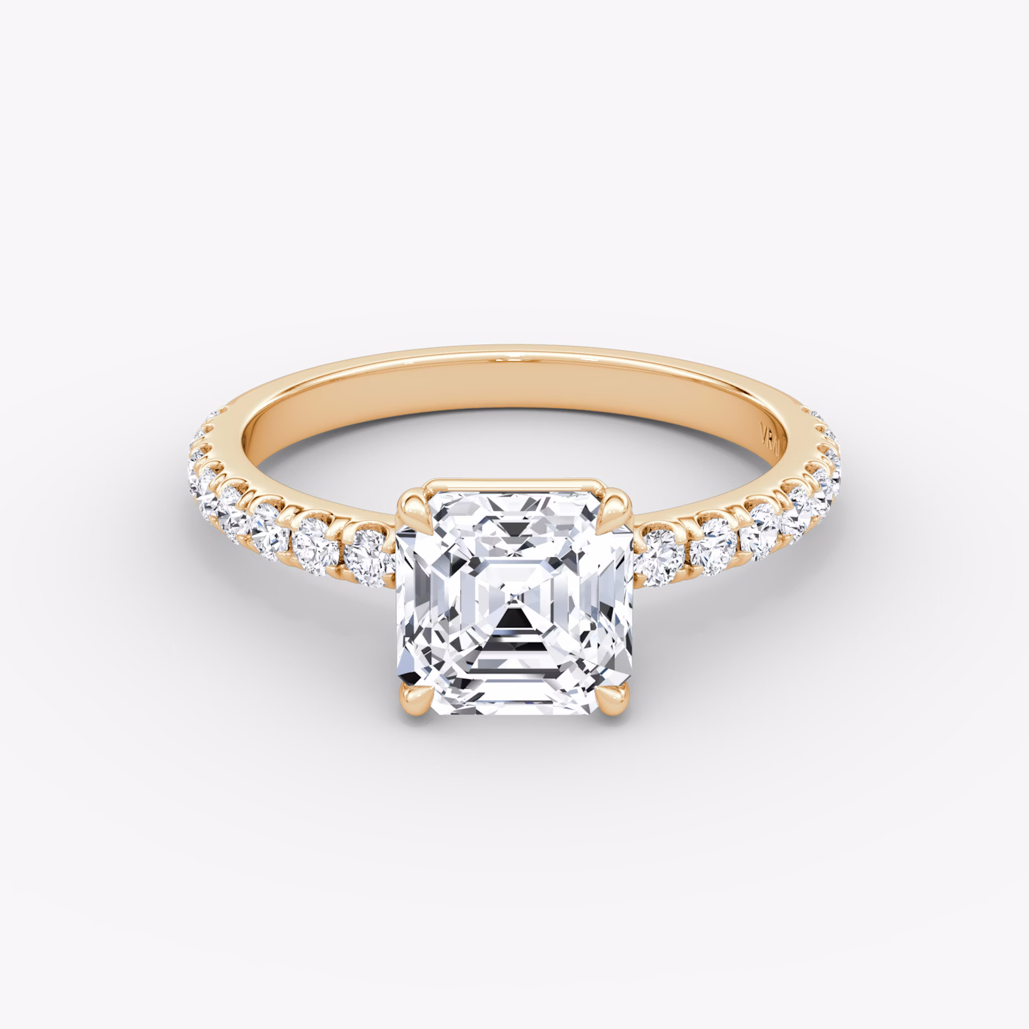The Signature | Asscher | 14k | Rose Gold | bandAccent: Pavé | bandWidth: large | hiddenHalo: no | diamondOrientation: vertical | caratWeight: other