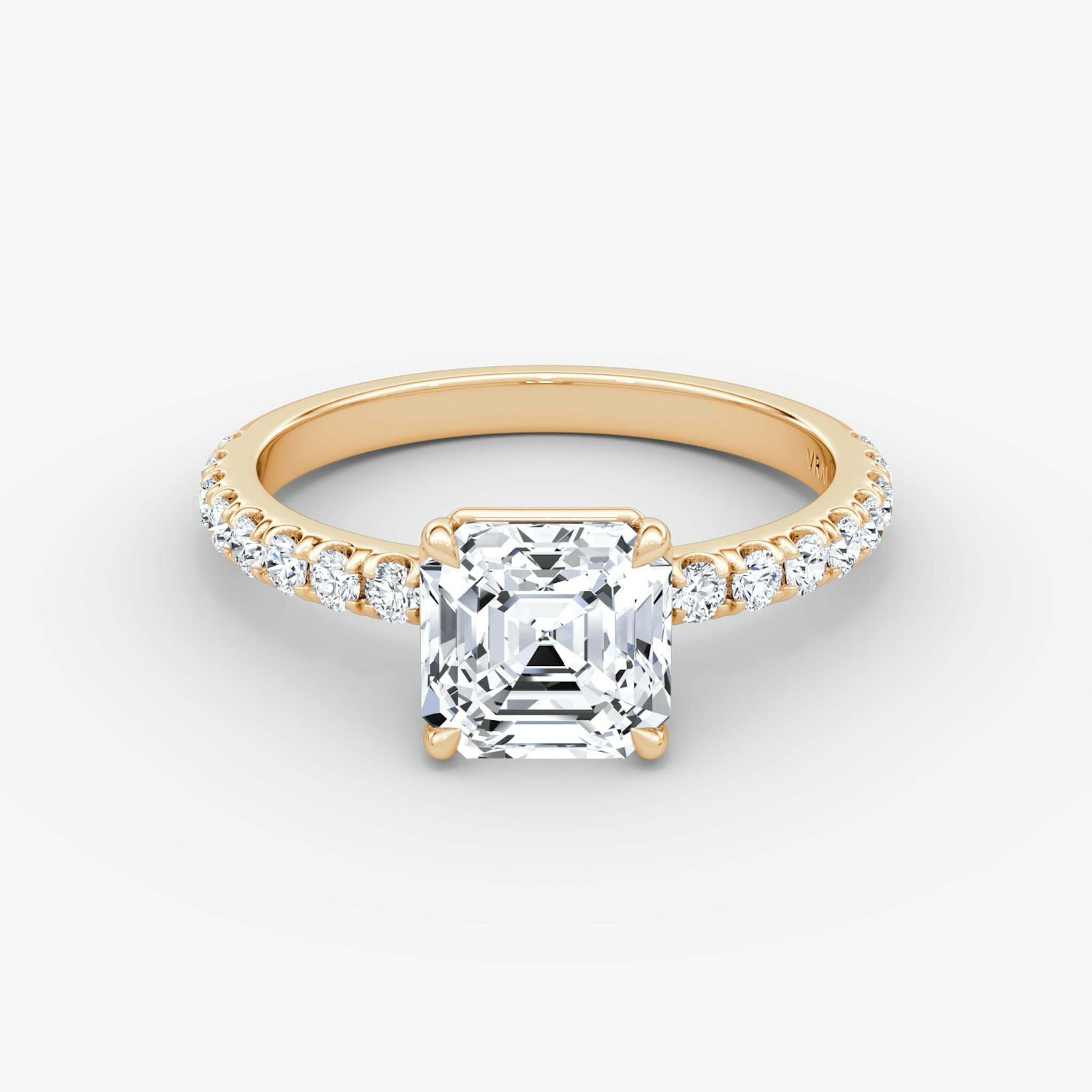 The Signature | Asscher | 14k | Rose Gold | bandAccent: Pavé | bandWidth: large | hiddenHalo: no | diamondOrientation: vertical | caratWeight: other