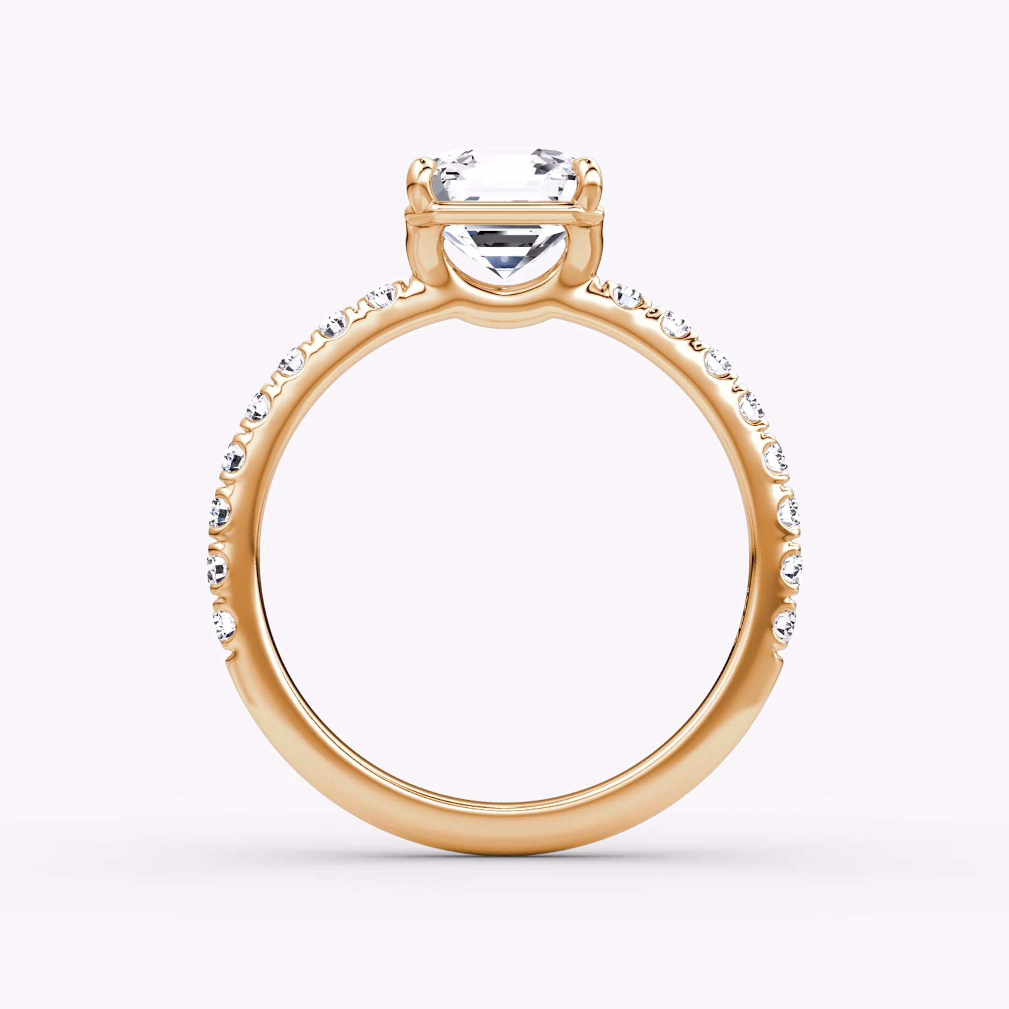 The Signature | Asscher | 14k | Rose Gold | bandAccent: Pavé | bandWidth: large | hiddenHalo: no | diamondOrientation: vertical | caratWeight: other