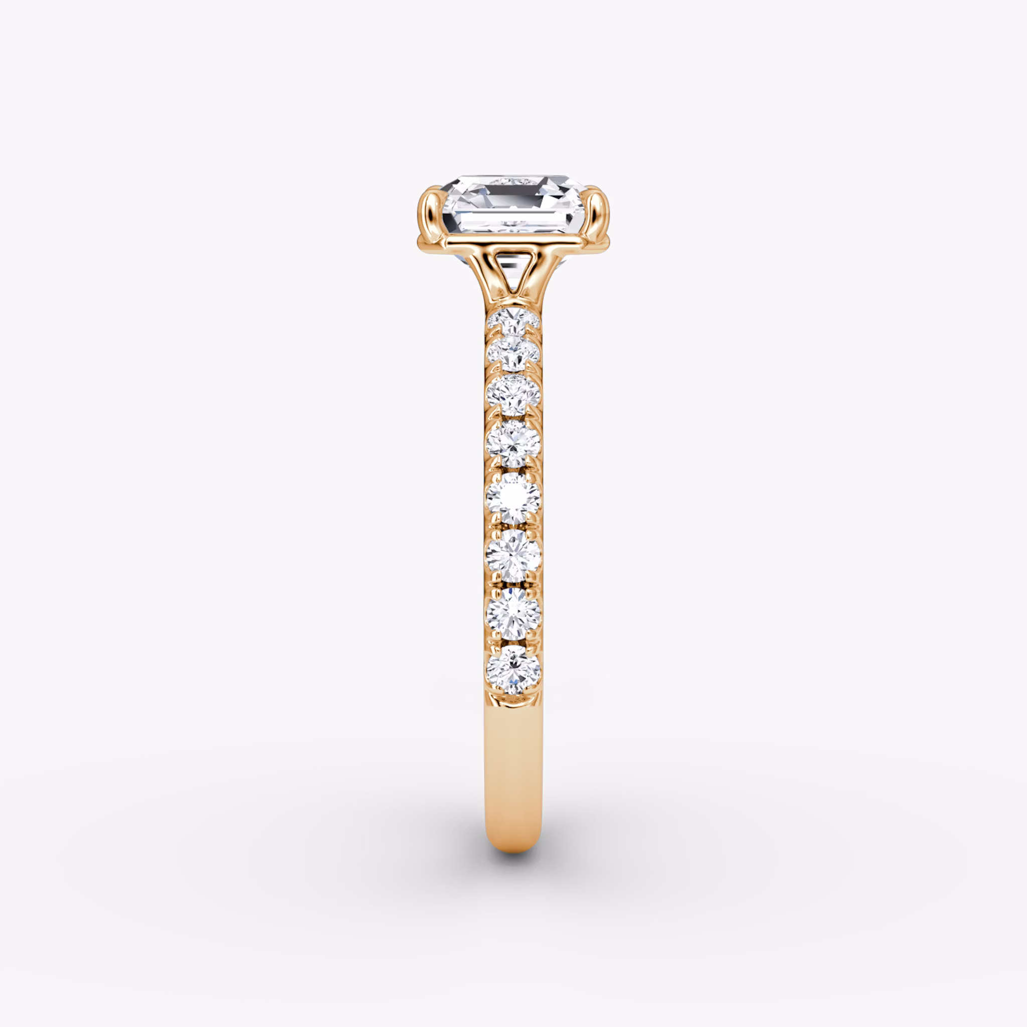 The Signature | Asscher | 14k | Rose Gold | bandAccent: Pavé | bandWidth: large | hiddenHalo: no | diamondOrientation: vertical | caratWeight: other