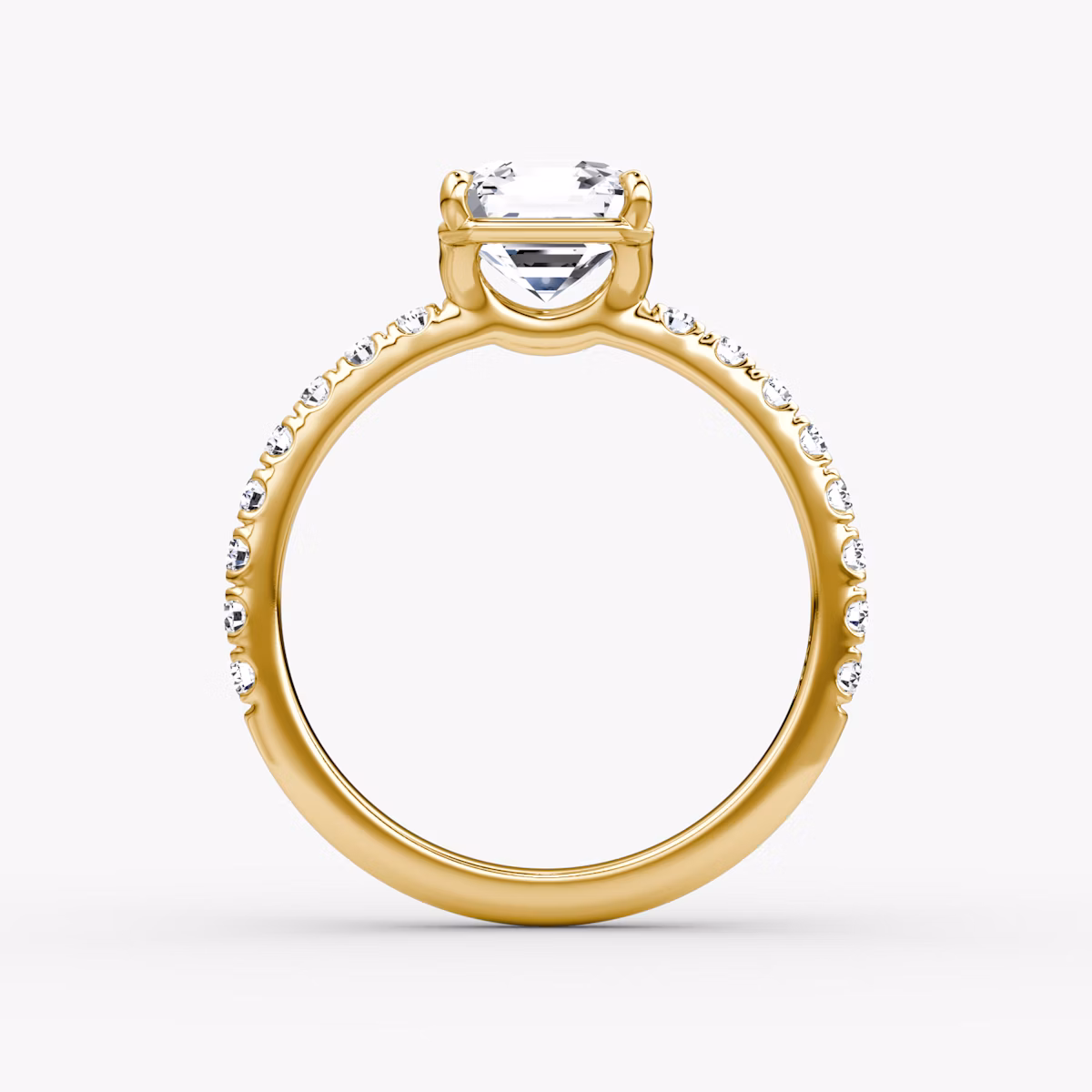 The Signature | Asscher | 18k | Yellow Gold | bandAccent: Pavé | bandWidth: large | hiddenHalo: no | diamondOrientation: vertical | caratWeight: other