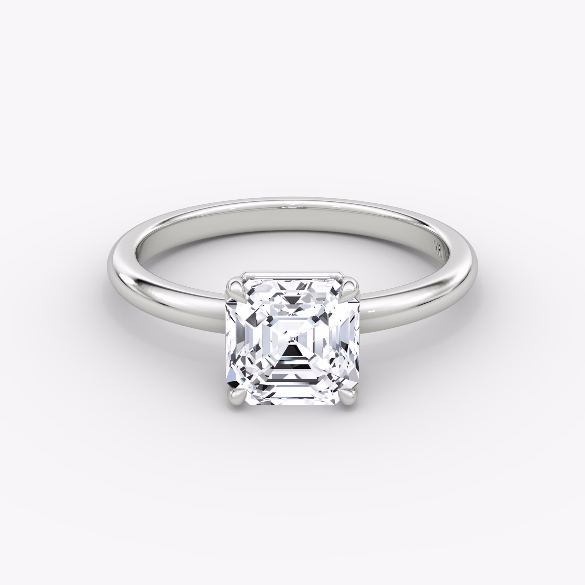 The Signature | Asscher | 18k | White Gold | bandAccent: Plain | bandWidth: large | hiddenHalo: no | diamondOrientation: vertical | caratWeight: other