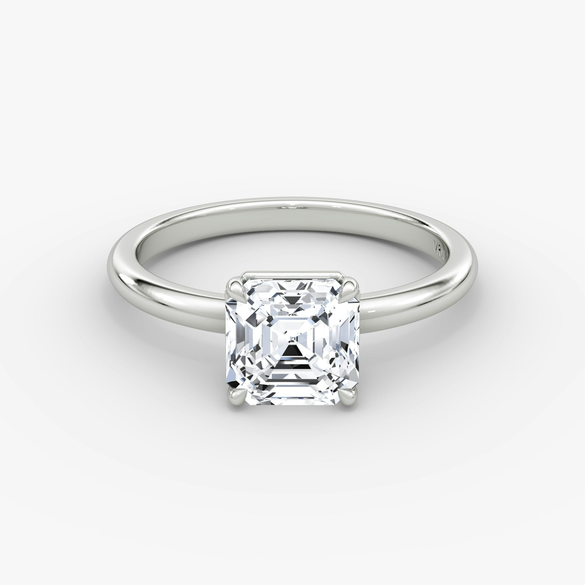 The Signature | Asscher | 18k | White Gold | bandAccent: Plain | bandWidth: large | hiddenHalo: no | diamondOrientation: vertical | caratWeight: other