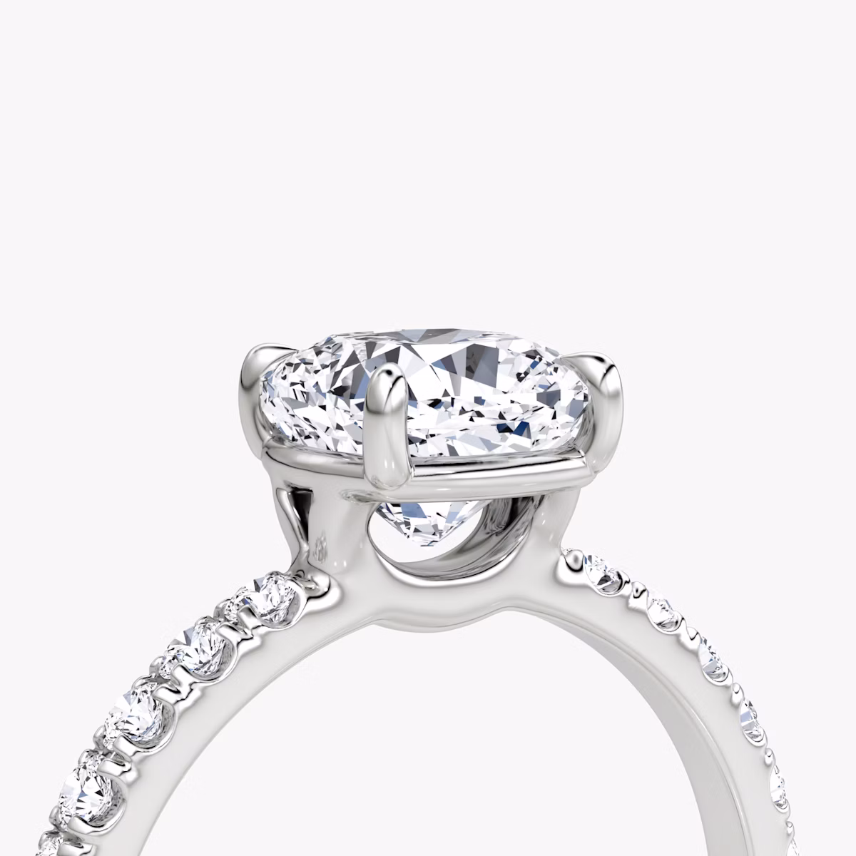 The Signature | Cushion | Platinum | bandAccent: Pavé | bandWidth: large | hiddenHalo: no | diamondOrientation: vertical | caratWeight: other
