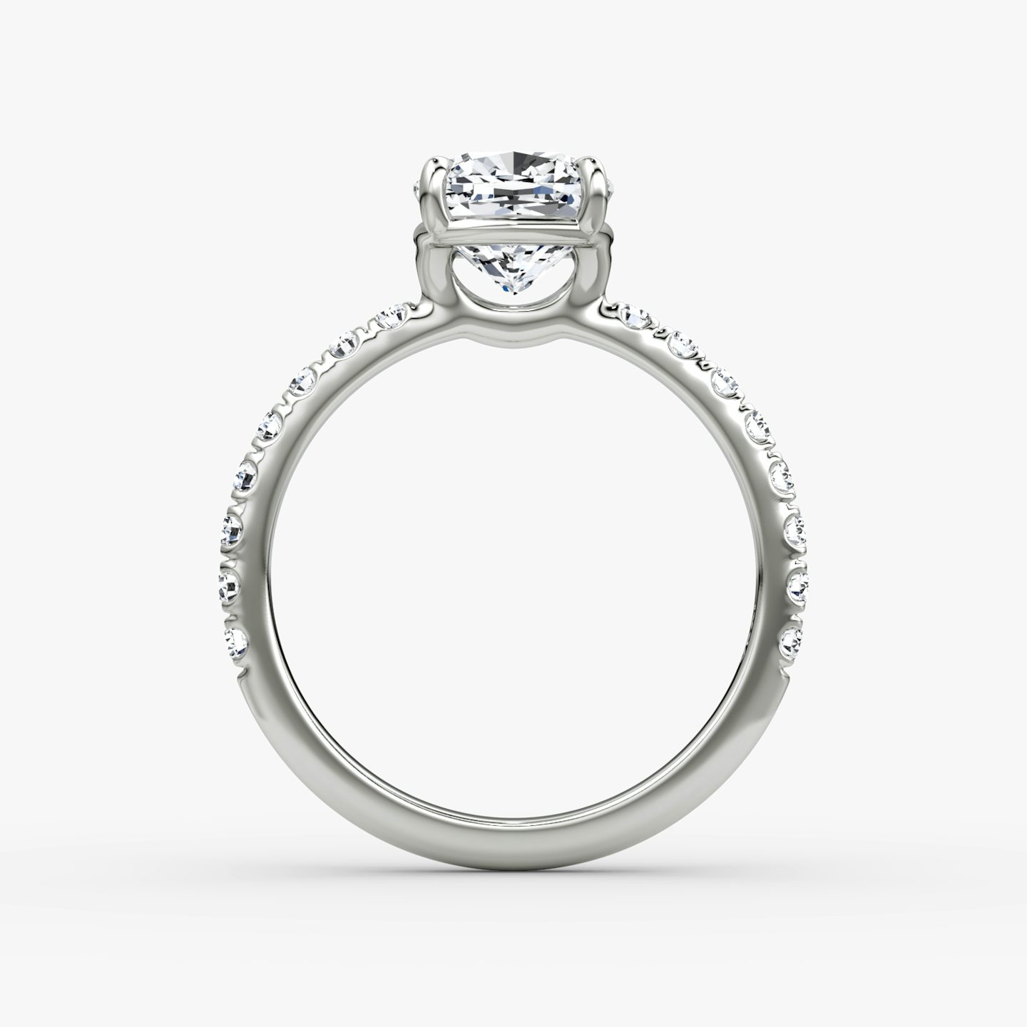 The Signature | Cushion | Platinum | bandAccent: Pavé | bandWidth: large | hiddenHalo: no | diamondOrientation: vertical | caratWeight: other