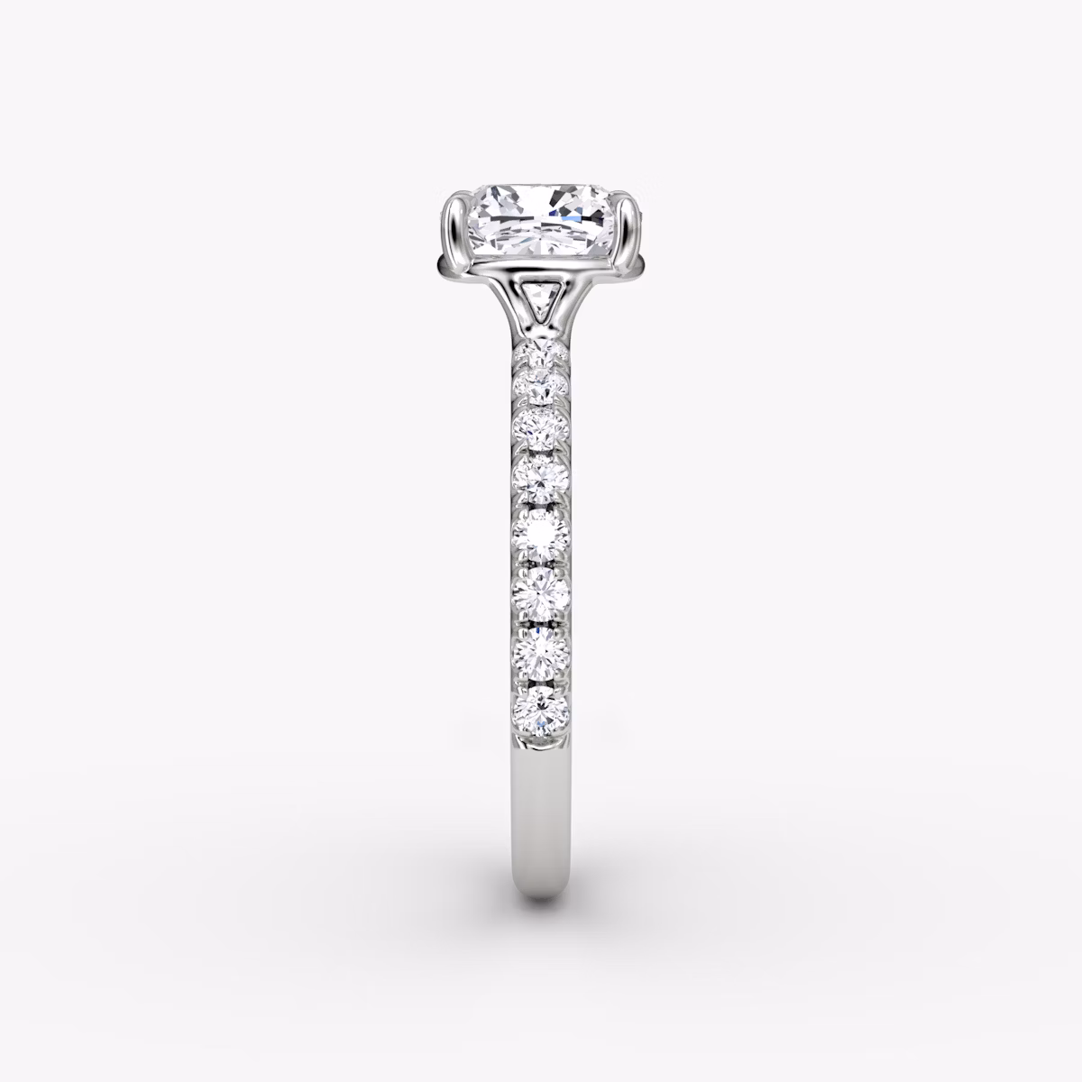 The Signature | Cushion | Platinum | bandAccent: Pavé | bandWidth: large | hiddenHalo: no | diamondOrientation: vertical | caratWeight: other