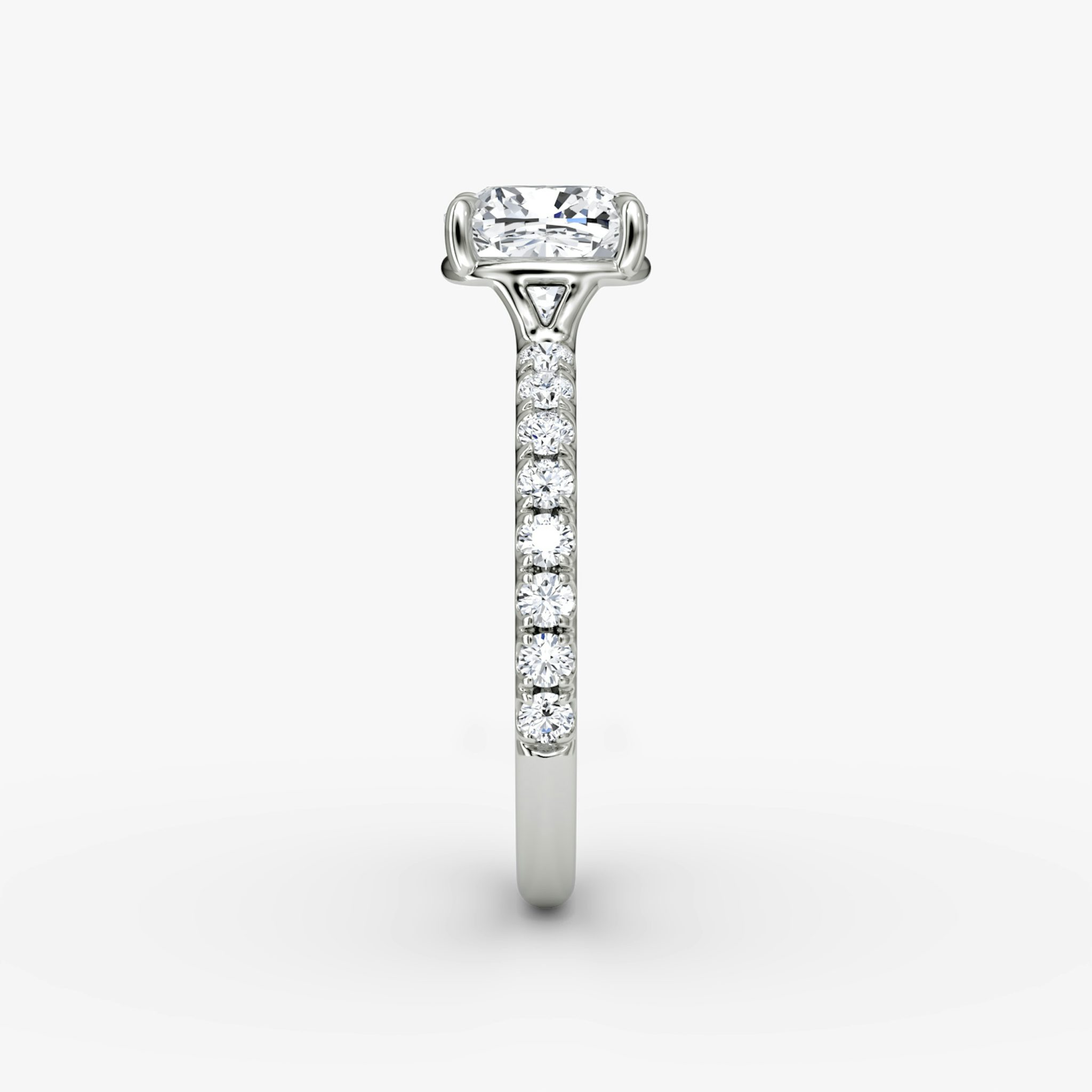 The Signature | Cushion | 18k | White Gold | bandAccent: Pavé | bandWidth: large | hiddenHalo: no | diamondOrientation: vertical | caratWeight: other