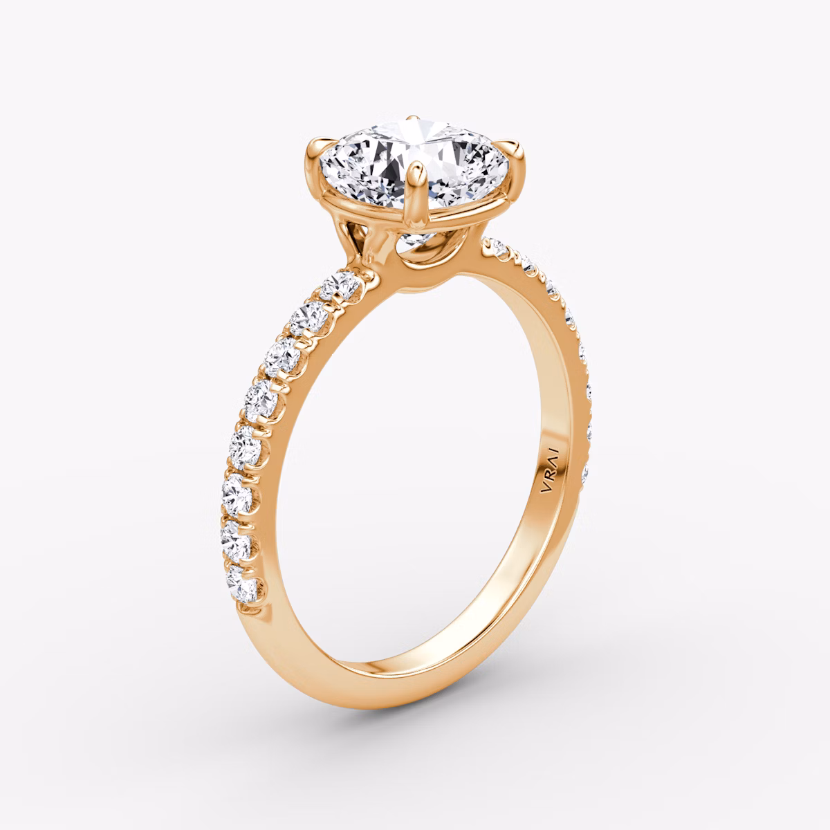 The Signature | Cushion | 14k | Rose Gold | bandAccent: Pavé | bandWidth: large | hiddenHalo: no | diamondOrientation: vertical | caratWeight: other