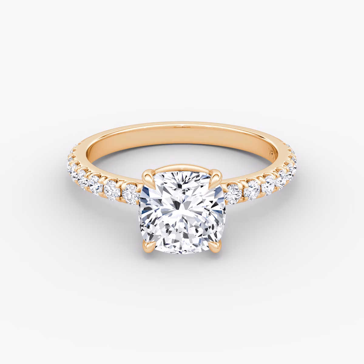 The Signature | Cushion | 14k | Rose Gold | bandAccent: Pavé | bandWidth: large | hiddenHalo: no | diamondOrientation: vertical | caratWeight: other