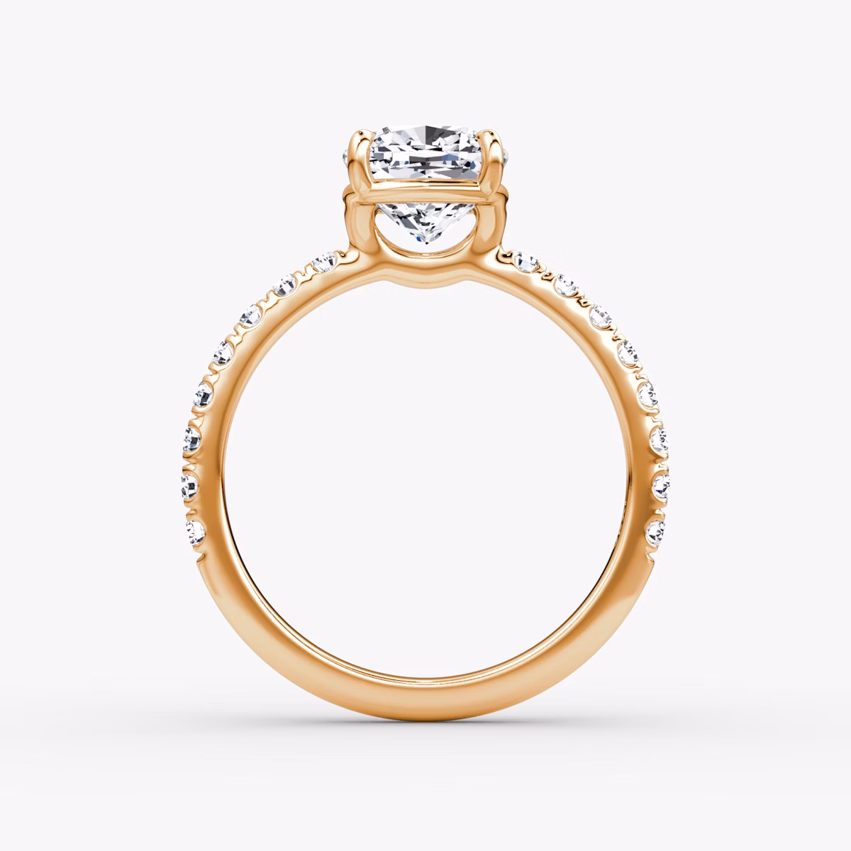 The Signature | Cushion | 14k | Rose Gold | bandAccent: Pavé | bandWidth: large | hiddenHalo: no | diamondOrientation: vertical | caratWeight: other