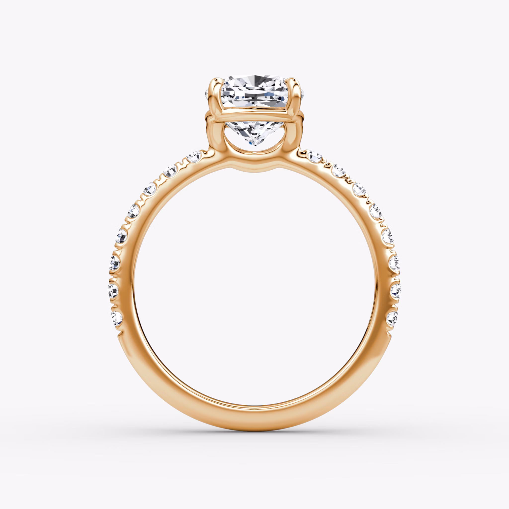 The Signature | Cushion | 14k | Rose Gold | bandAccent: Pavé | bandWidth: large | hiddenHalo: no | diamondOrientation: vertical | caratWeight: other