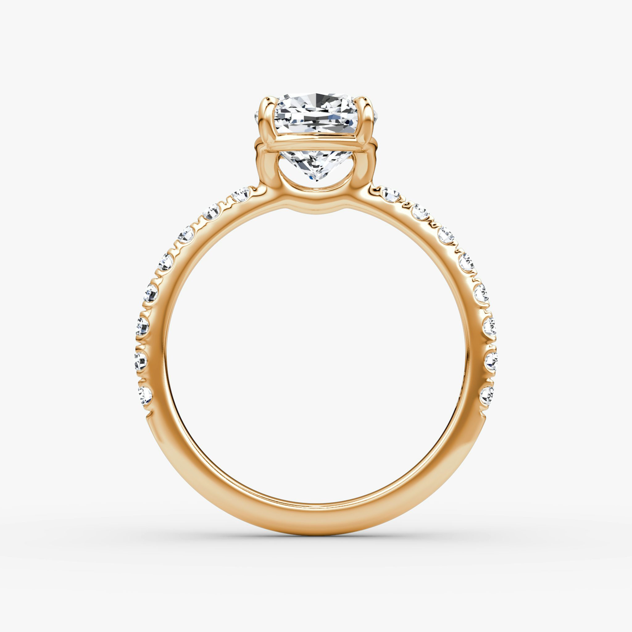 The Signature | Cushion | 14k | Rose Gold | bandAccent: Pavé | bandWidth: large | hiddenHalo: no | diamondOrientation: vertical | caratWeight: other