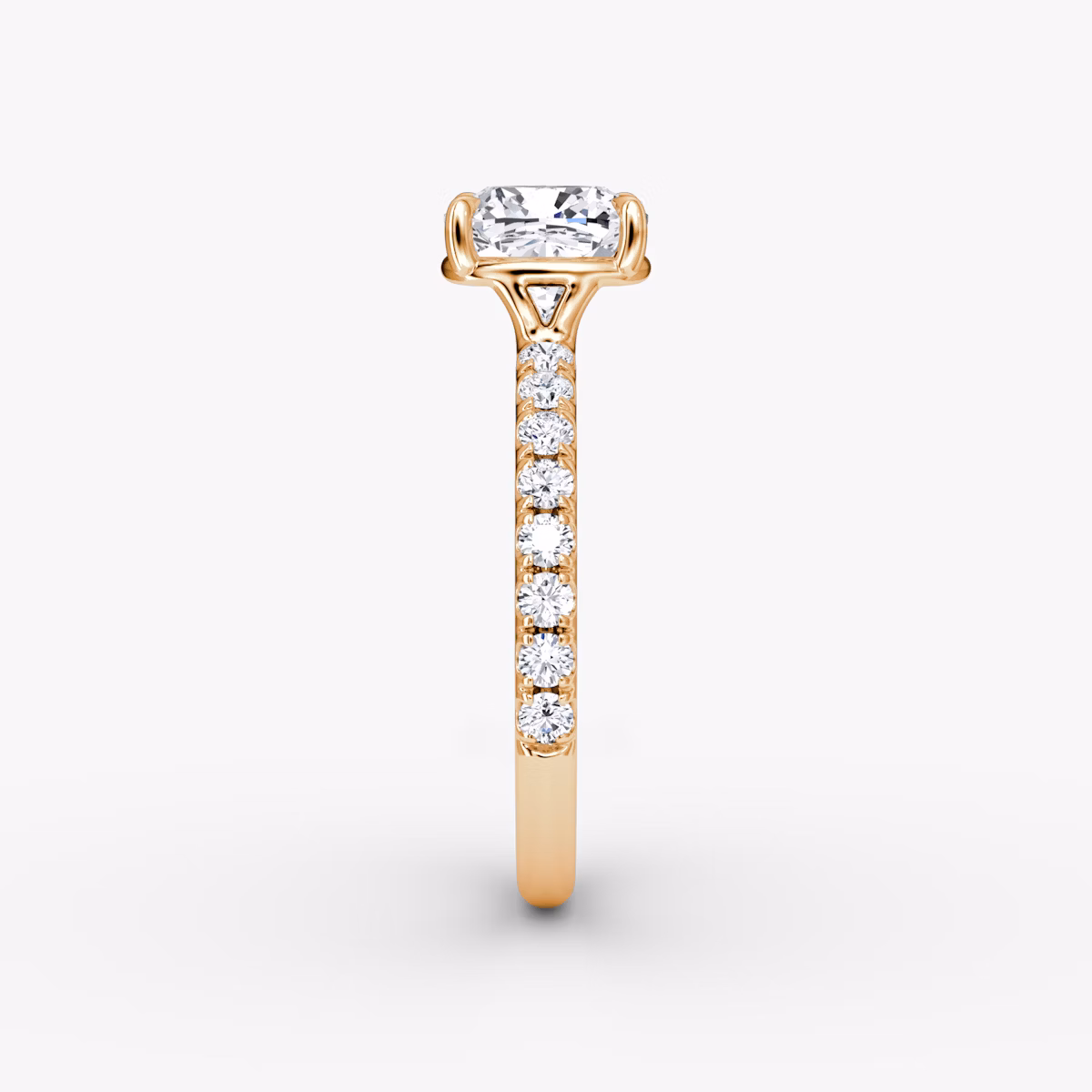 The Signature | Cushion | 14k | Rose Gold | bandAccent: Pavé | bandWidth: large | hiddenHalo: no | diamondOrientation: vertical | caratWeight: other