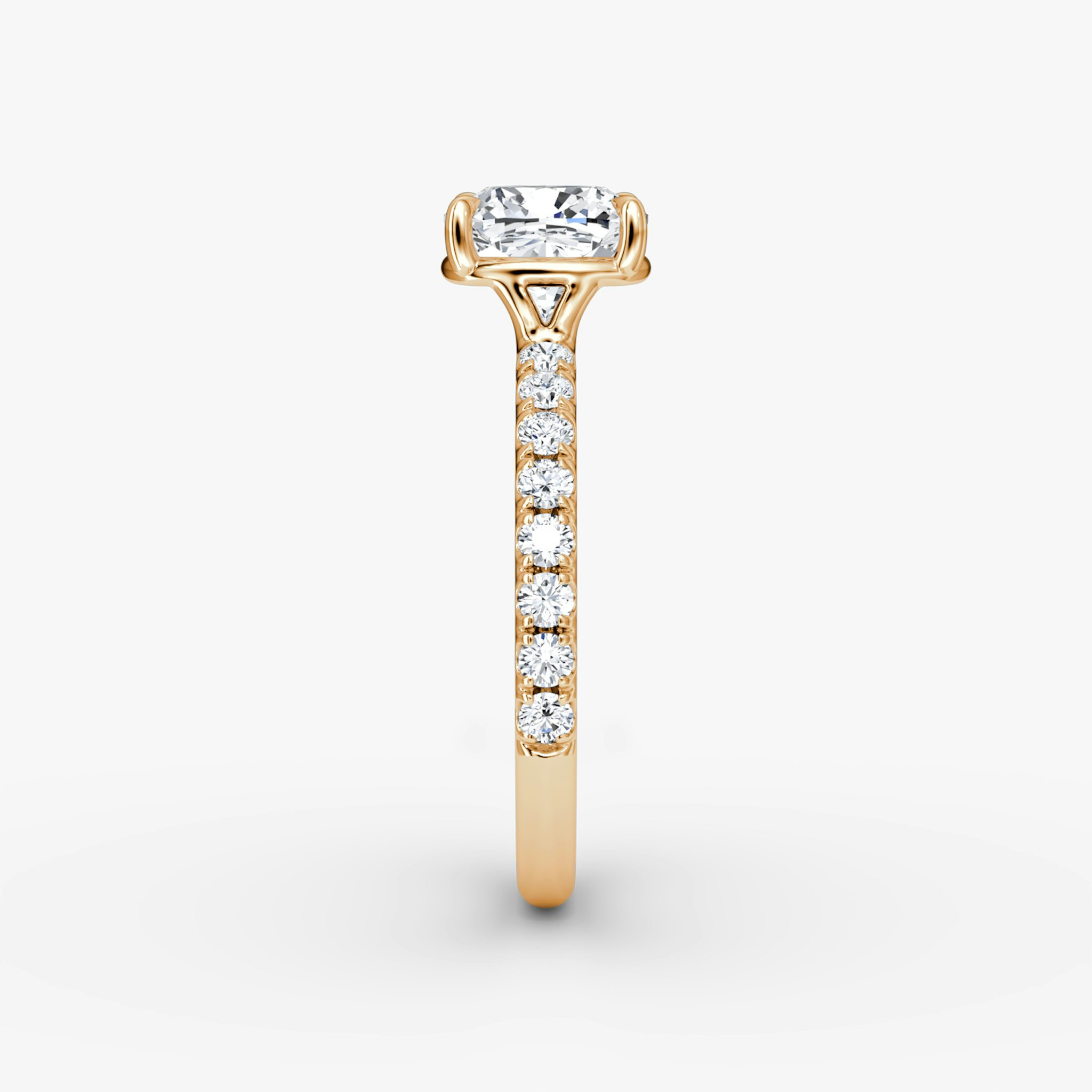 The Signature | Cushion | 14k | Rose Gold | bandAccent: Pavé | bandWidth: large | hiddenHalo: no | diamondOrientation: vertical | caratWeight: other