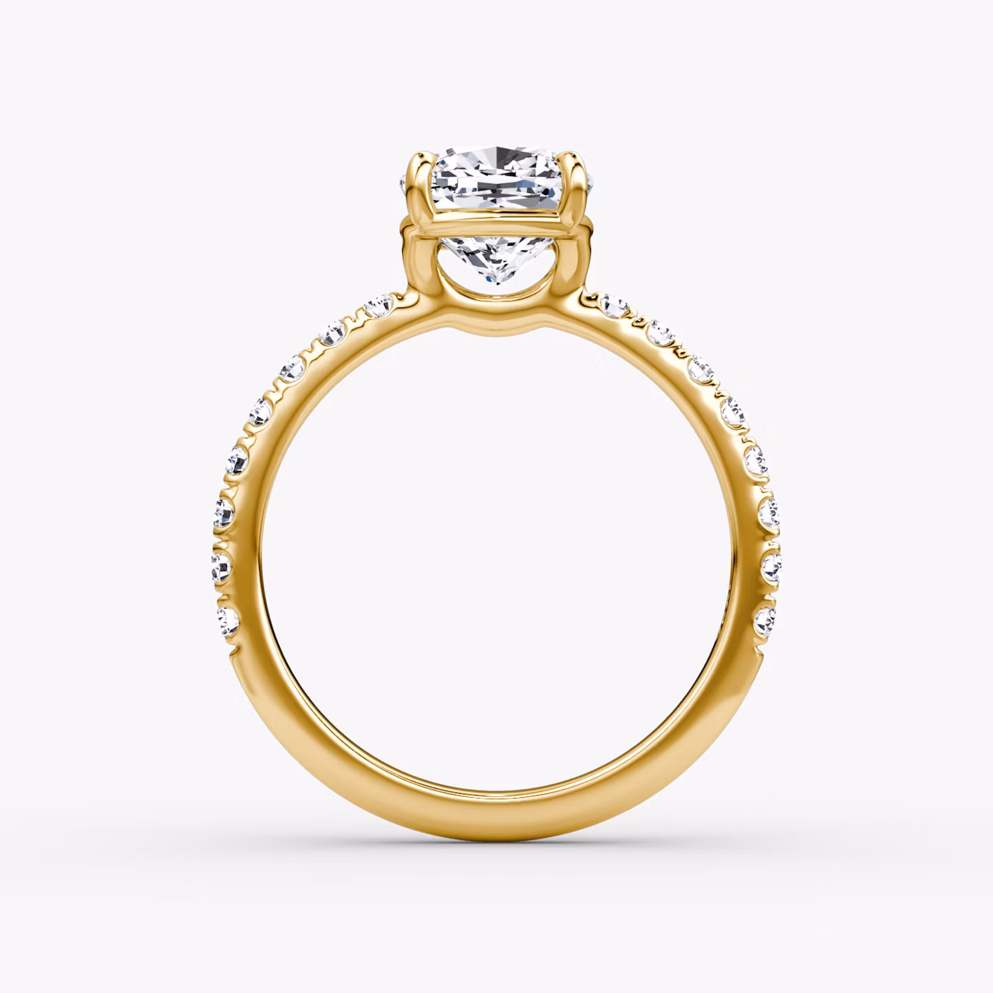 The Signature | Cushion | 18k | Yellow Gold | bandAccent: Pavé | bandWidth: large | hiddenHalo: no | diamondOrientation: vertical | caratWeight: other