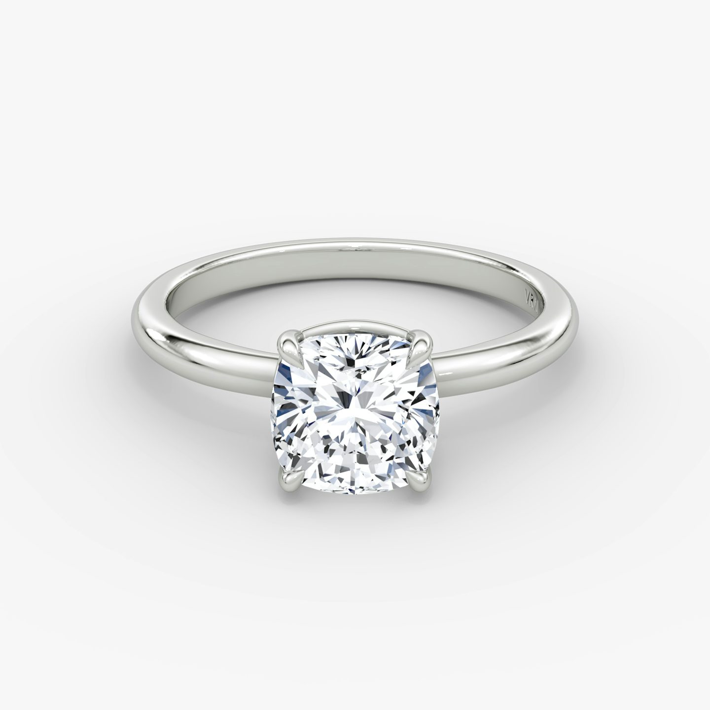 The Signature | Cushion | 18k | White Gold | bandAccent: Plain | bandWidth: large | hiddenHalo: no | diamondOrientation: vertical | caratWeight: other