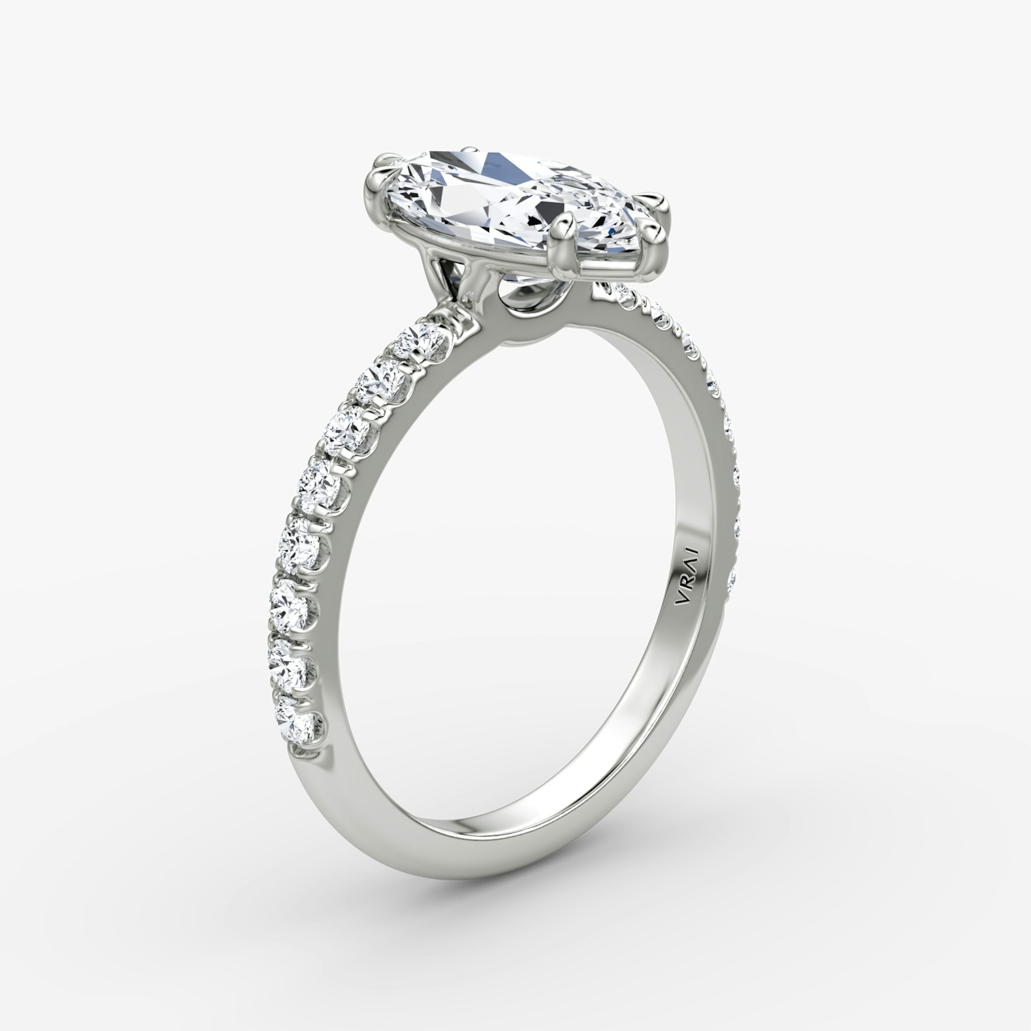 The Signature | Marquise | 18k | White Gold | bandAccent: Pavé | bandWidth: large | hiddenHalo: no | diamondOrientation: vertical | caratWeight: other
