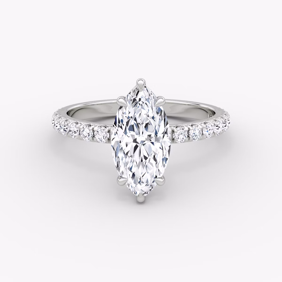 The Signature | Marquise | 18k | White Gold | bandAccent: Pavé | bandWidth: large | hiddenHalo: no | diamondOrientation: vertical | caratWeight: other
