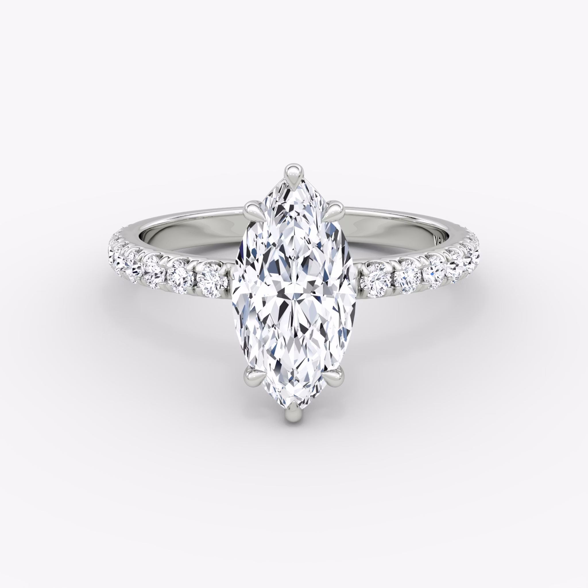 The Signature | Marquise | 18k | White Gold | bandAccent: Pavé | bandWidth: large | hiddenHalo: no | diamondOrientation: vertical | caratWeight: other