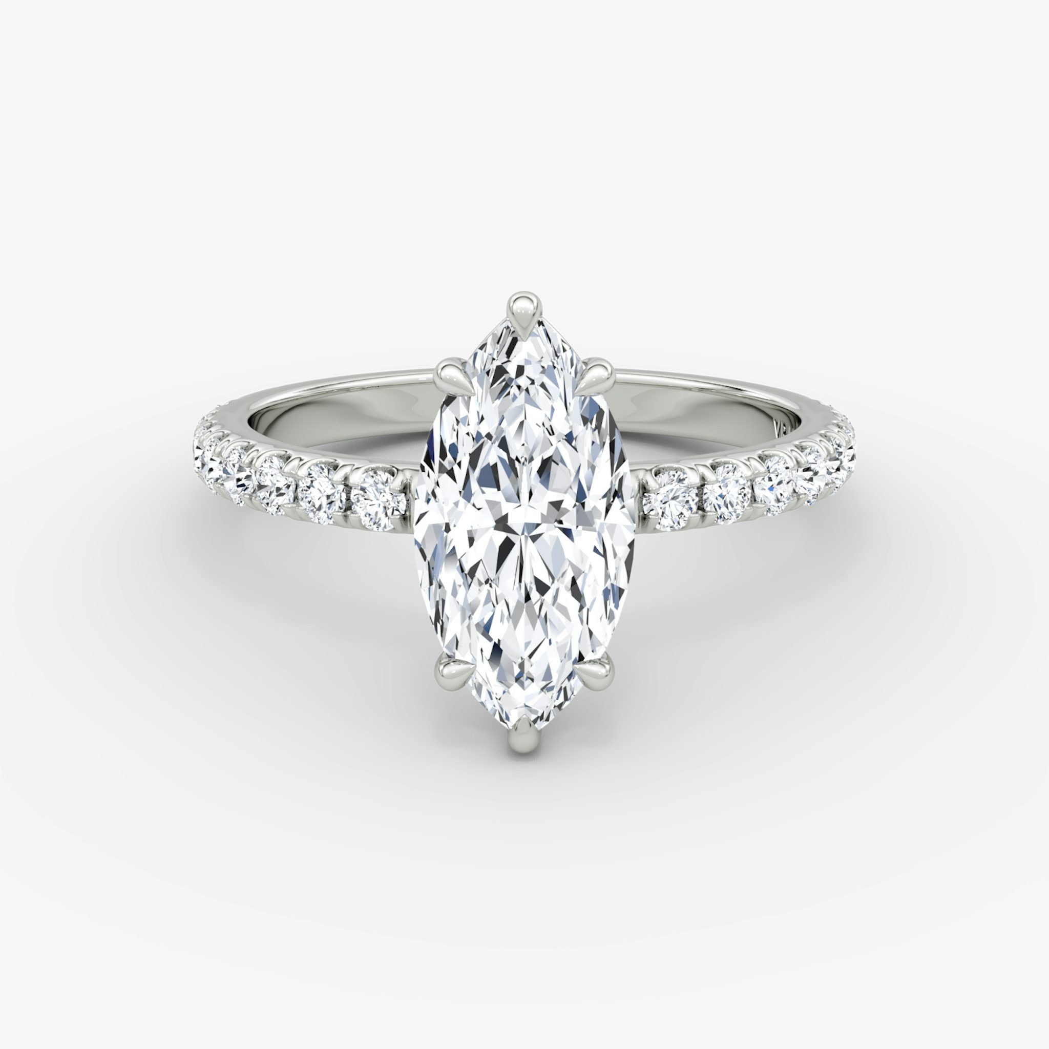 The Signature | Marquise | 18k | White Gold | bandAccent: Pavé | bandWidth: large | hiddenHalo: no | diamondOrientation: vertical | caratWeight: other