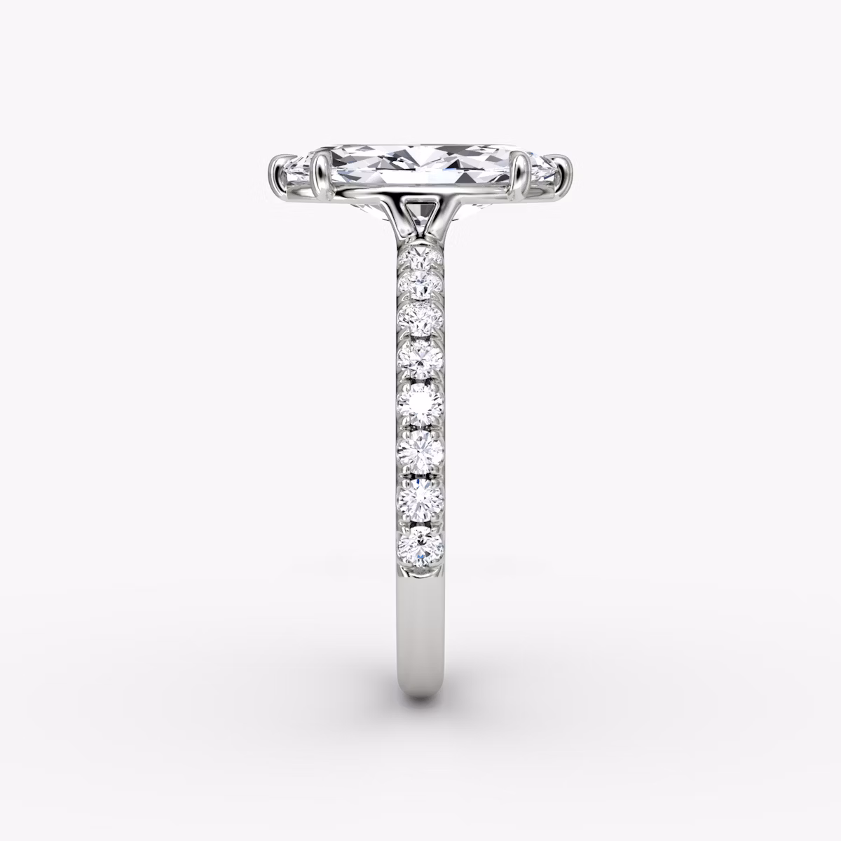 The Signature | Marquise | 18k | White Gold | bandAccent: Pavé | bandWidth: large | hiddenHalo: no | diamondOrientation: vertical | caratWeight: other