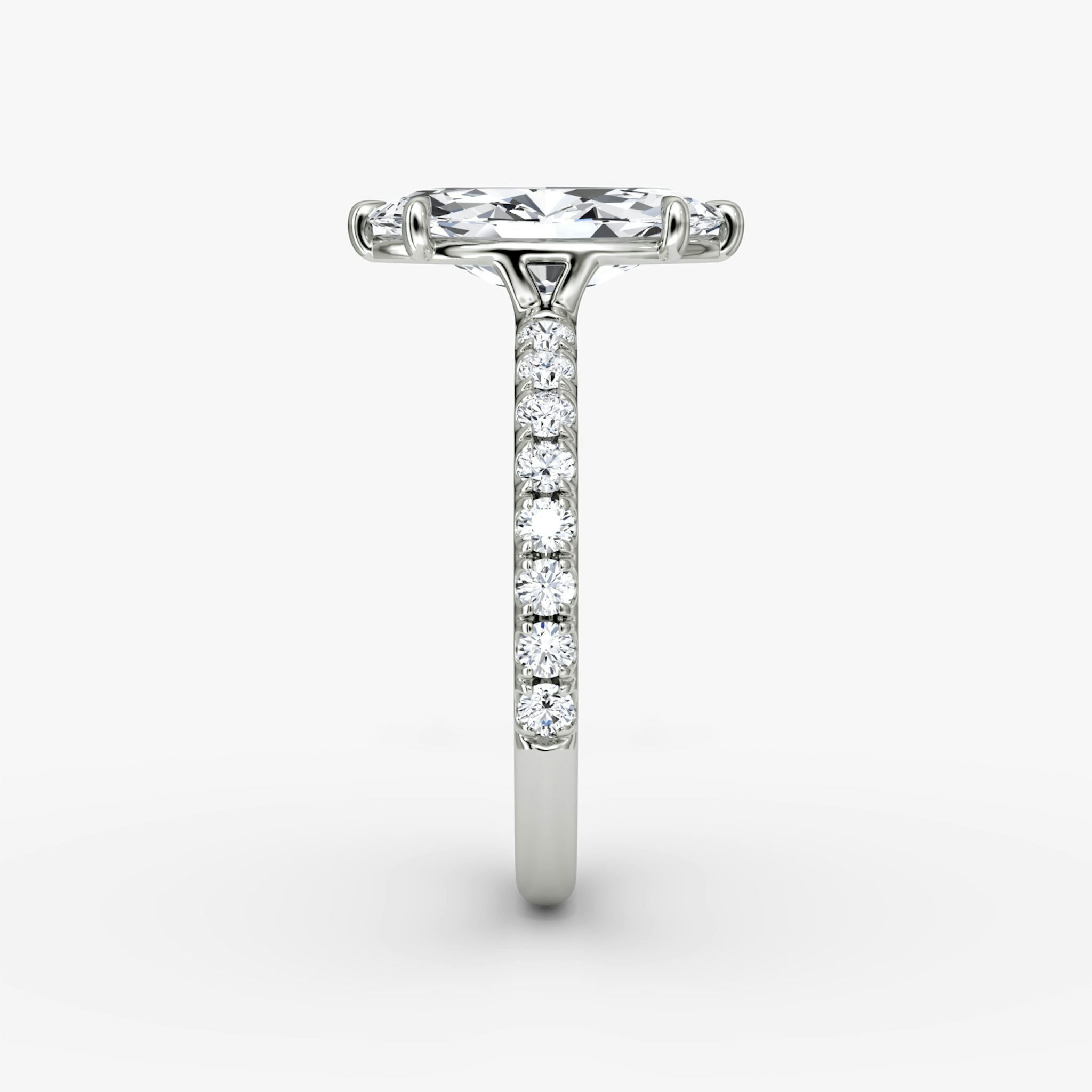 The Signature | Marquise | 18k | White Gold | bandAccent: Pavé | bandWidth: large | hiddenHalo: no | diamondOrientation: vertical | caratWeight: other