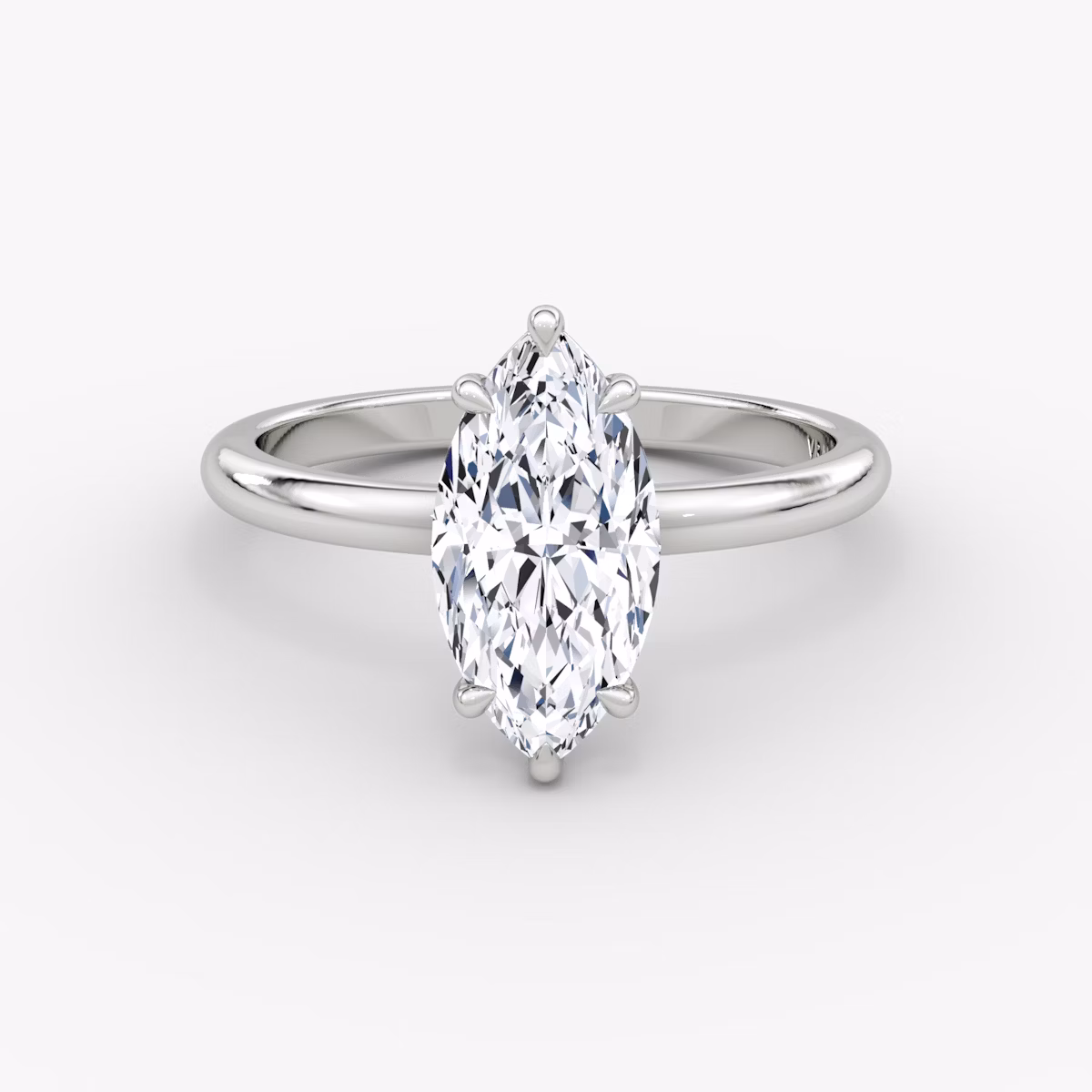 The Signature | Marquise | 18k | White Gold | bandAccent: Plain | bandWidth: large | hiddenHalo: no | diamondOrientation: vertical | caratWeight: other
