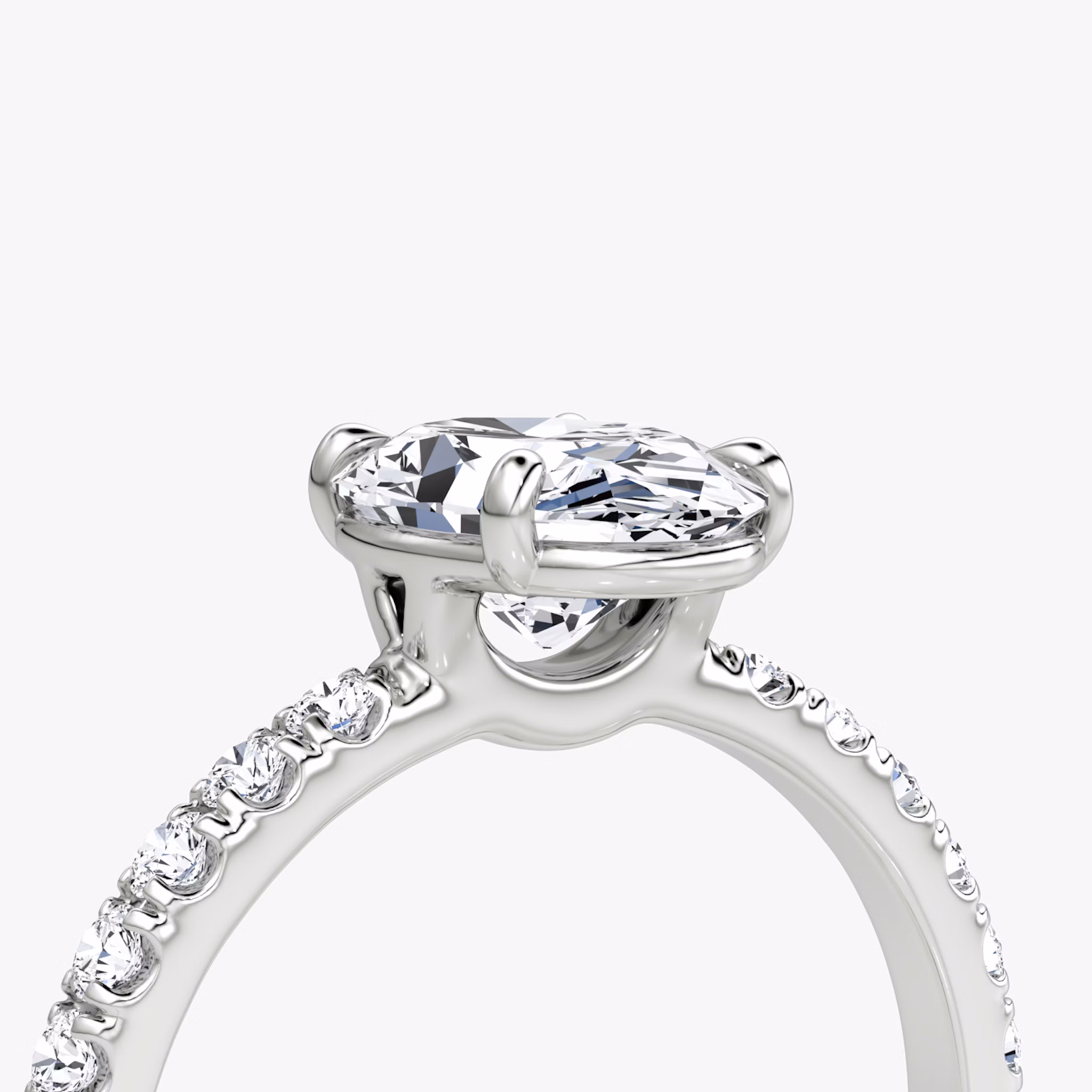 The Signature | Oval | 18k | White Gold | bandAccent: Pavé | bandWidth: large | hiddenHalo: no | diamondOrientation: vertical | caratWeight: other