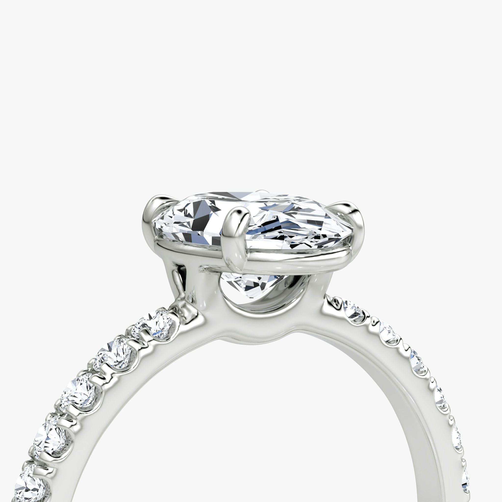 The Signature | Oval | 18k | White Gold | bandAccent: Pavé | bandWidth: large | hiddenHalo: no | diamondOrientation: vertical | caratWeight: other