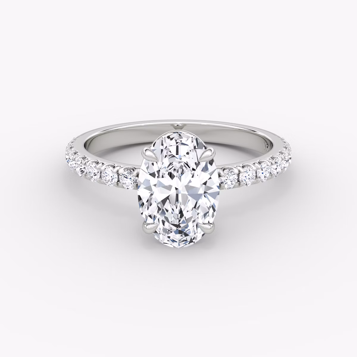 The Signature | Oval | 18k | White Gold | bandAccent: Pavé | bandWidth: large | hiddenHalo: no | diamondOrientation: vertical | caratWeight: other