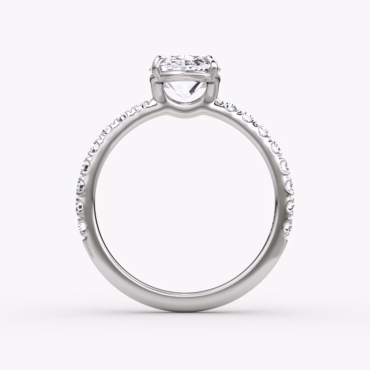The Signature | Oval | 18k | White Gold | bandAccent: Pavé | bandWidth: large | hiddenHalo: no | diamondOrientation: vertical | caratWeight: other