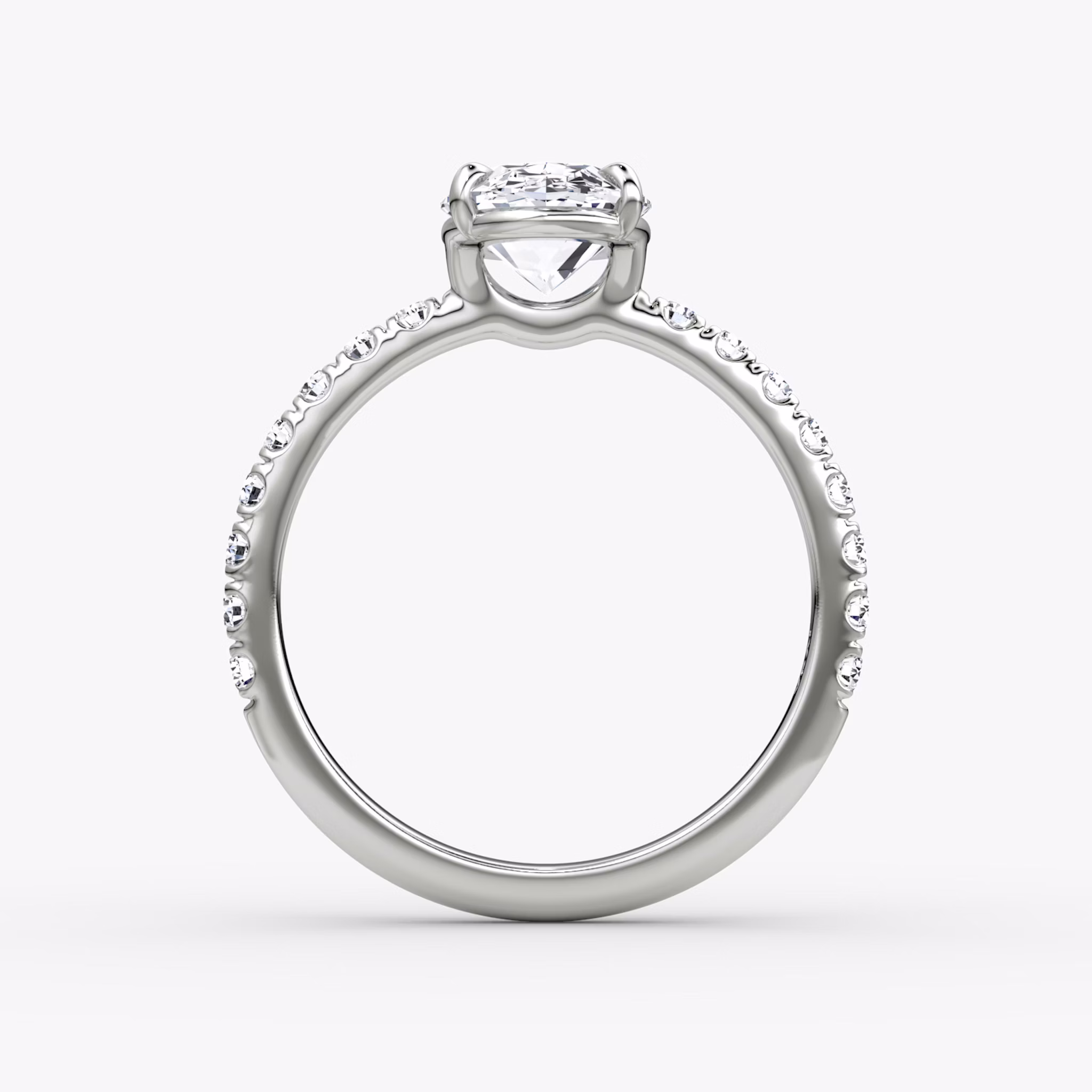 The Signature | Oval | 18k | White Gold | bandAccent: Pavé | bandWidth: large | hiddenHalo: no | diamondOrientation: vertical | caratWeight: other