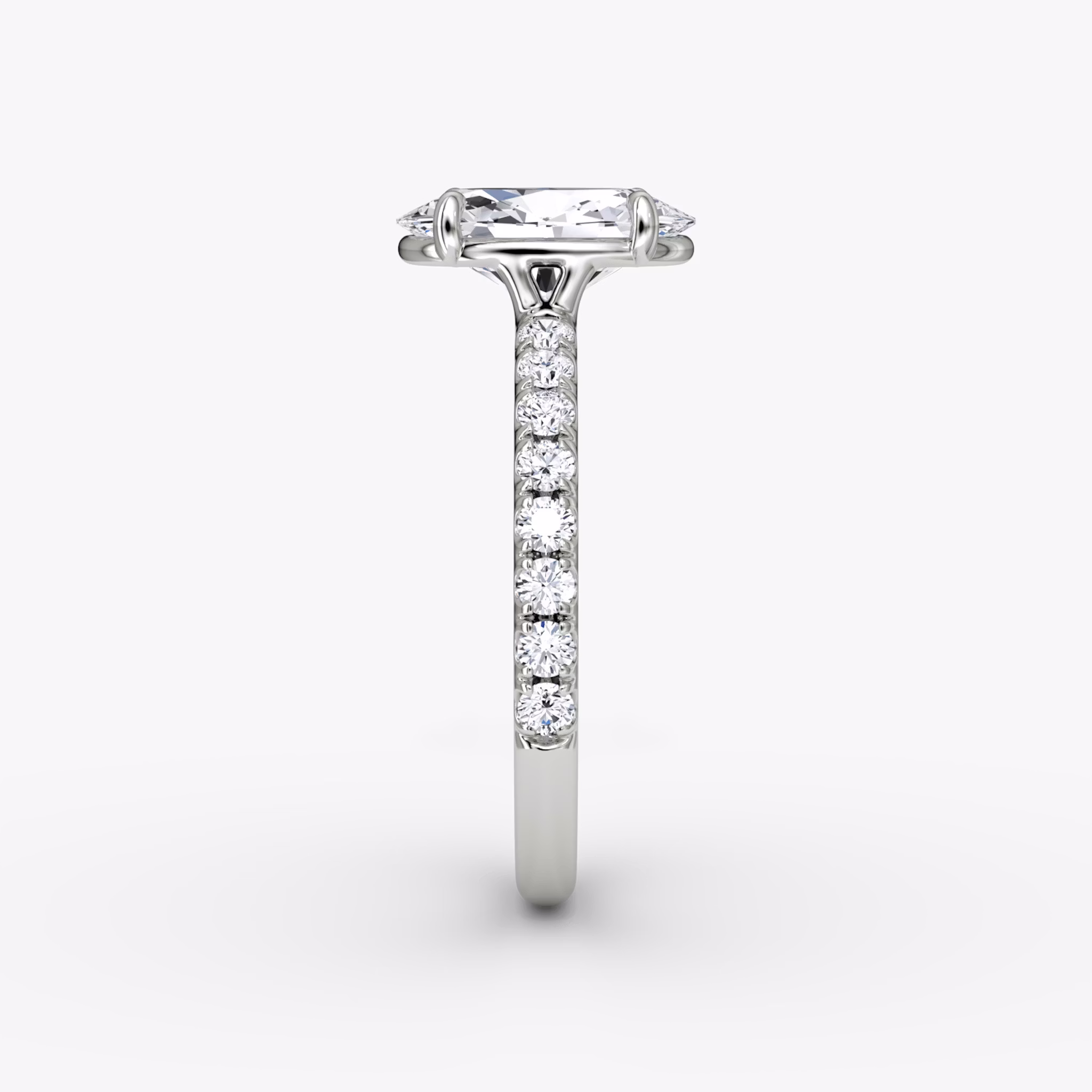 The Signature | Oval | 18k | White Gold | bandAccent: Pavé | bandWidth: large | hiddenHalo: no | diamondOrientation: vertical | caratWeight: other