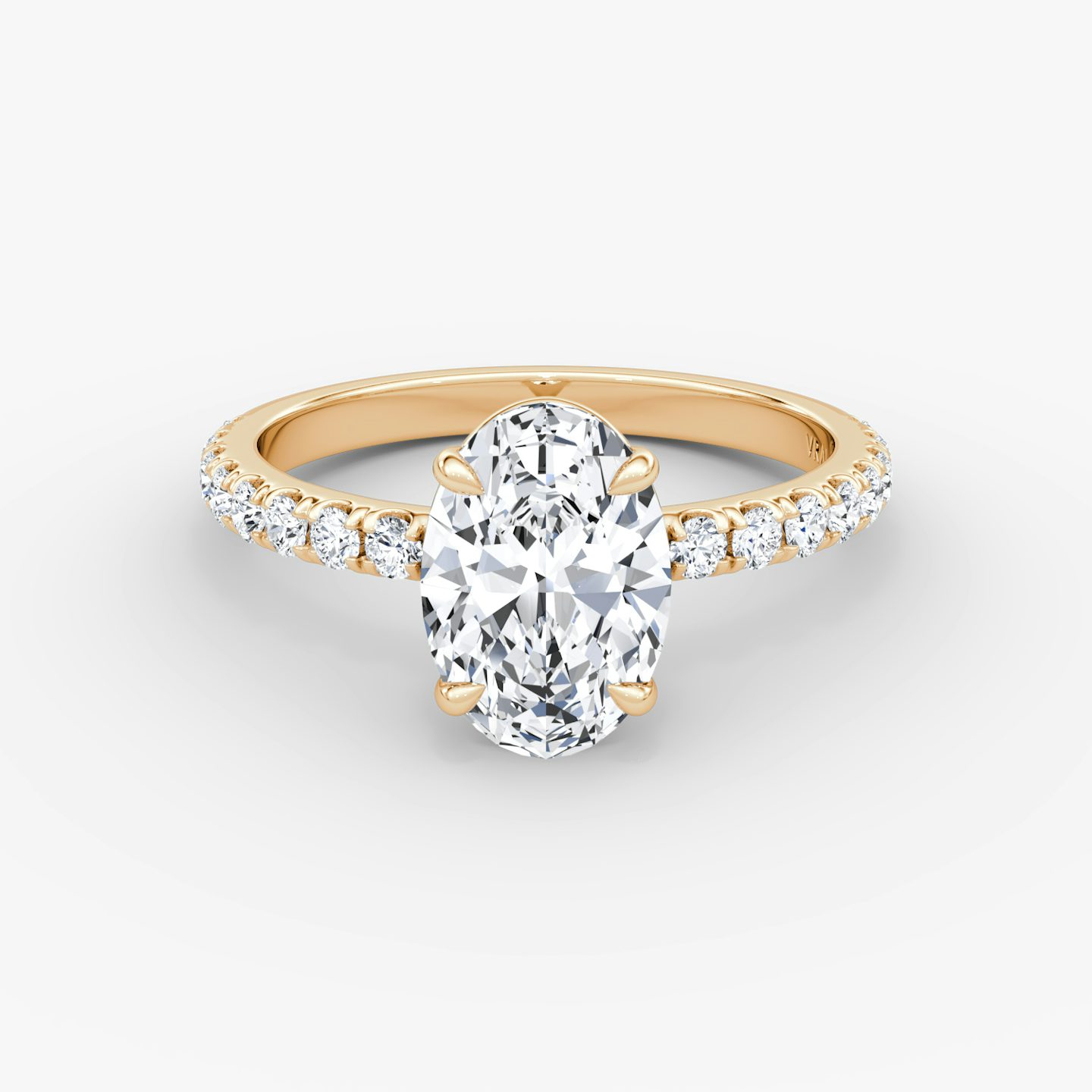 The Signature | Oval | 14k | Rose Gold | bandAccent: Pavé | bandWidth: large | hiddenHalo: no | diamondOrientation: vertical | caratWeight: other
