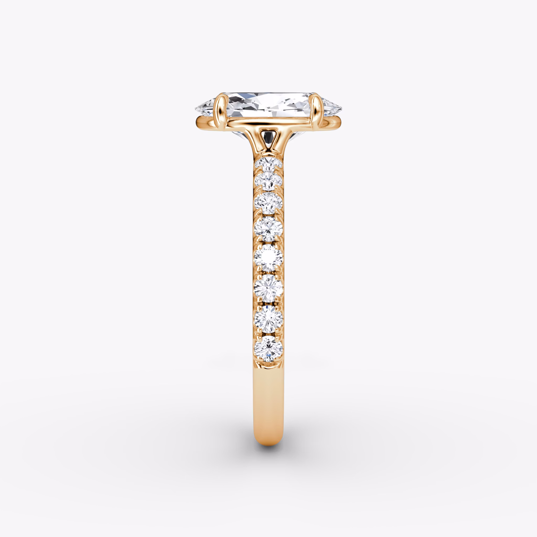 The Signature | Oval | 14k | Rose Gold | bandAccent: Pavé | bandWidth: large | hiddenHalo: no | diamondOrientation: vertical | caratWeight: other