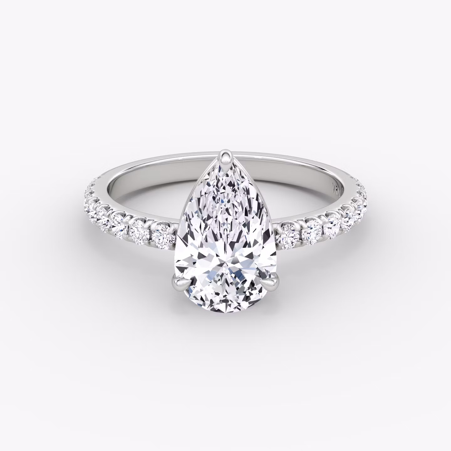 The Signature | Pear | Platinum | bandAccent: Pavé | bandWidth: large | hiddenHalo: no | diamondOrientation: vertical | caratWeight: other