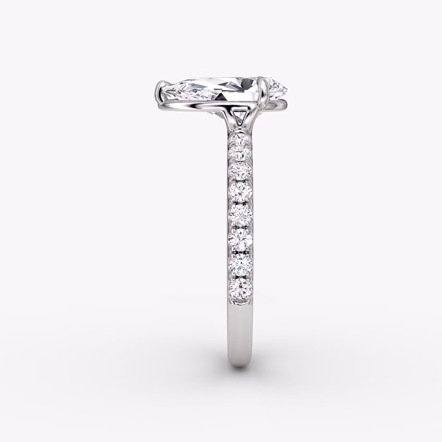 The Signature | Pear | Platinum | bandAccent: Pavé | bandWidth: large | hiddenHalo: no | diamondOrientation: vertical | caratWeight: other