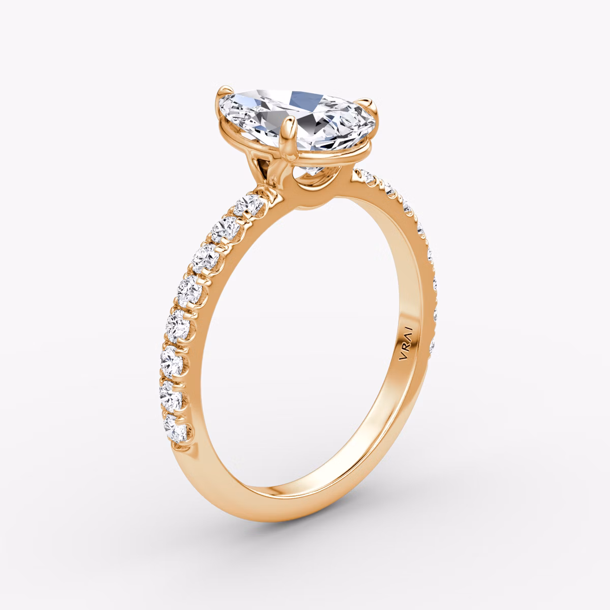 The Signature | Pear | 14k | Rose Gold | bandAccent: Pavé | bandWidth: large | hiddenHalo: no | diamondOrientation: vertical | caratWeight: other