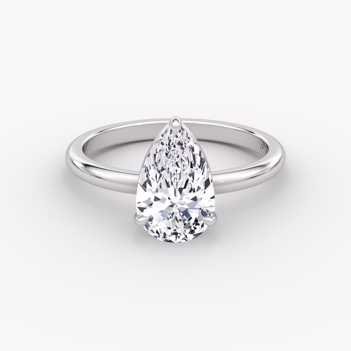 The Signature | Pear | 18k | White Gold | bandAccent: Plain | bandWidth: large | hiddenHalo: no | diamondOrientation: vertical | caratWeight: other