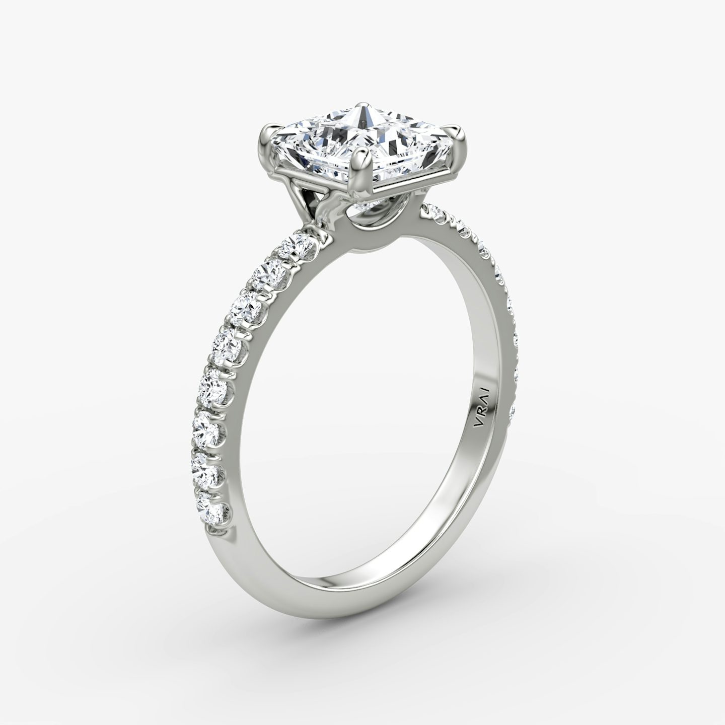 The Signature | Princess | Platinum | bandAccent: Pavé | bandWidth: large | hiddenHalo: no | diamondOrientation: vertical | caratWeight: other