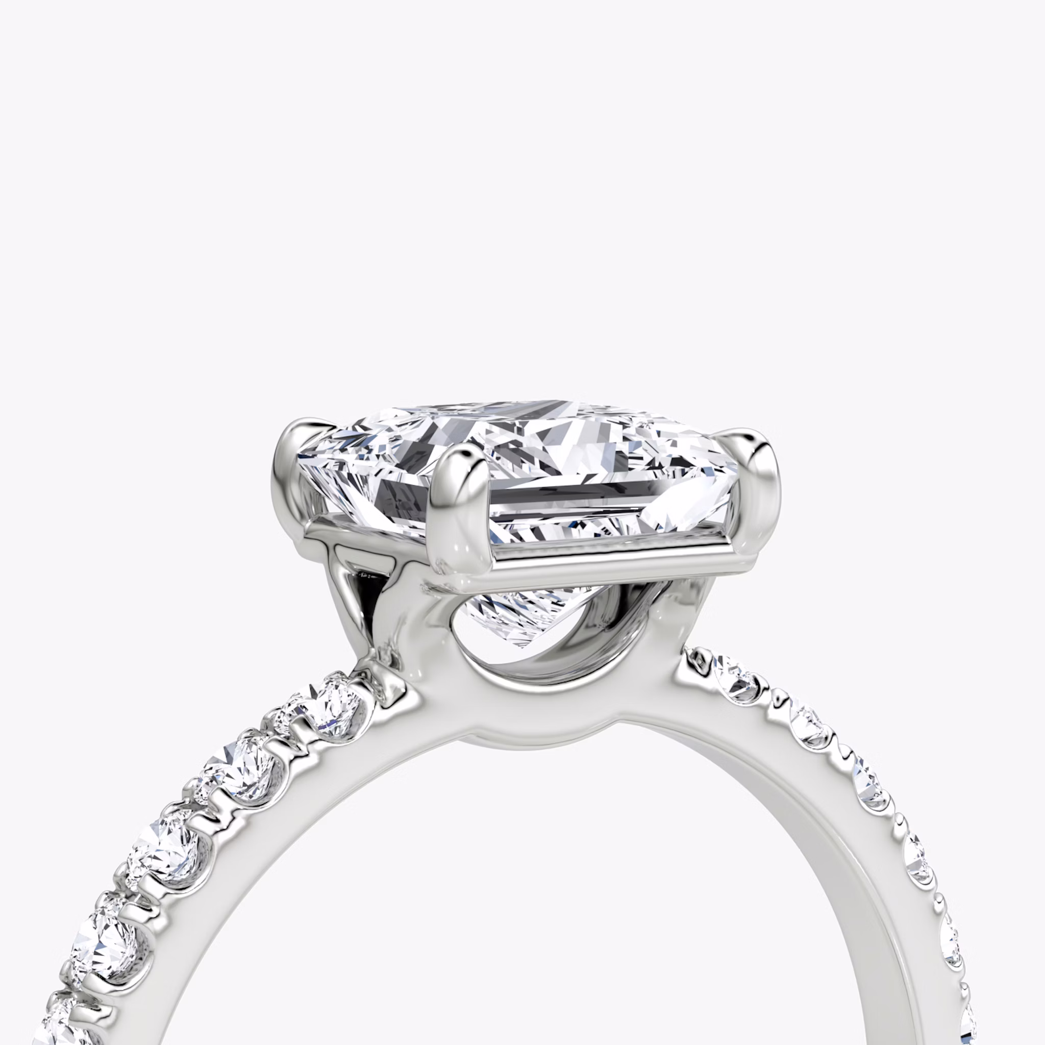The Signature | Princess | 18k | White Gold | bandAccent: Pavé | bandWidth: large | hiddenHalo: no | diamondOrientation: vertical | caratWeight: other