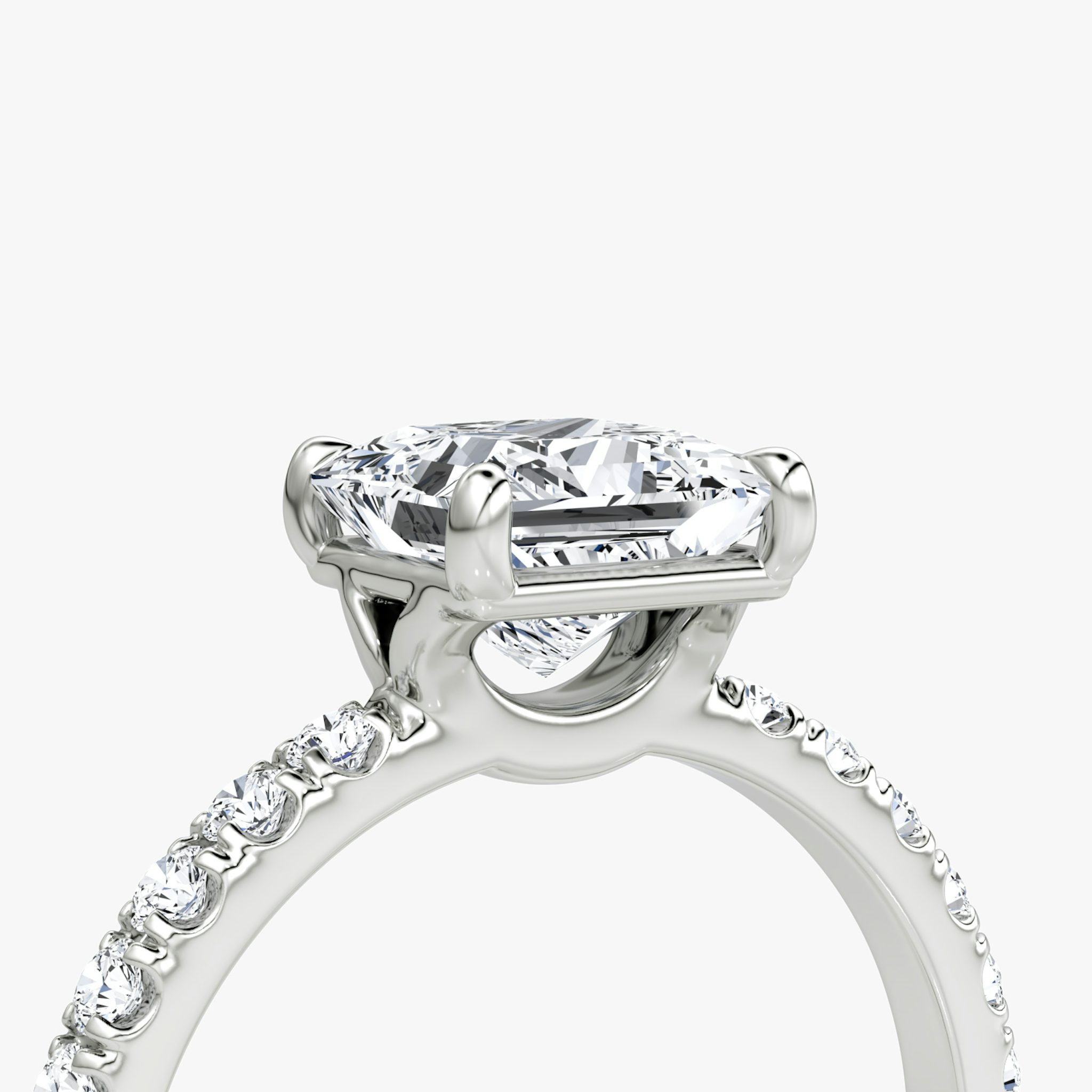 The Signature | Princess | 18k | White Gold | bandAccent: Pavé | bandWidth: large | hiddenHalo: no | diamondOrientation: vertical | caratWeight: other