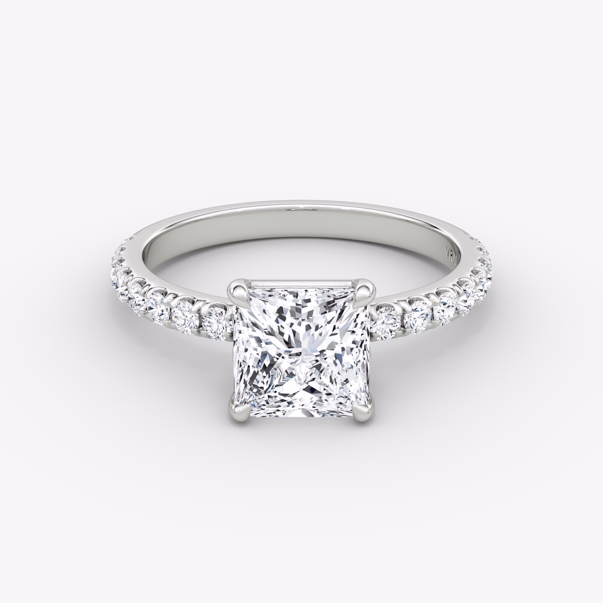 The Signature | Princess | 18k | White Gold | bandAccent: Pavé | bandWidth: large | hiddenHalo: no | diamondOrientation: vertical | caratWeight: other