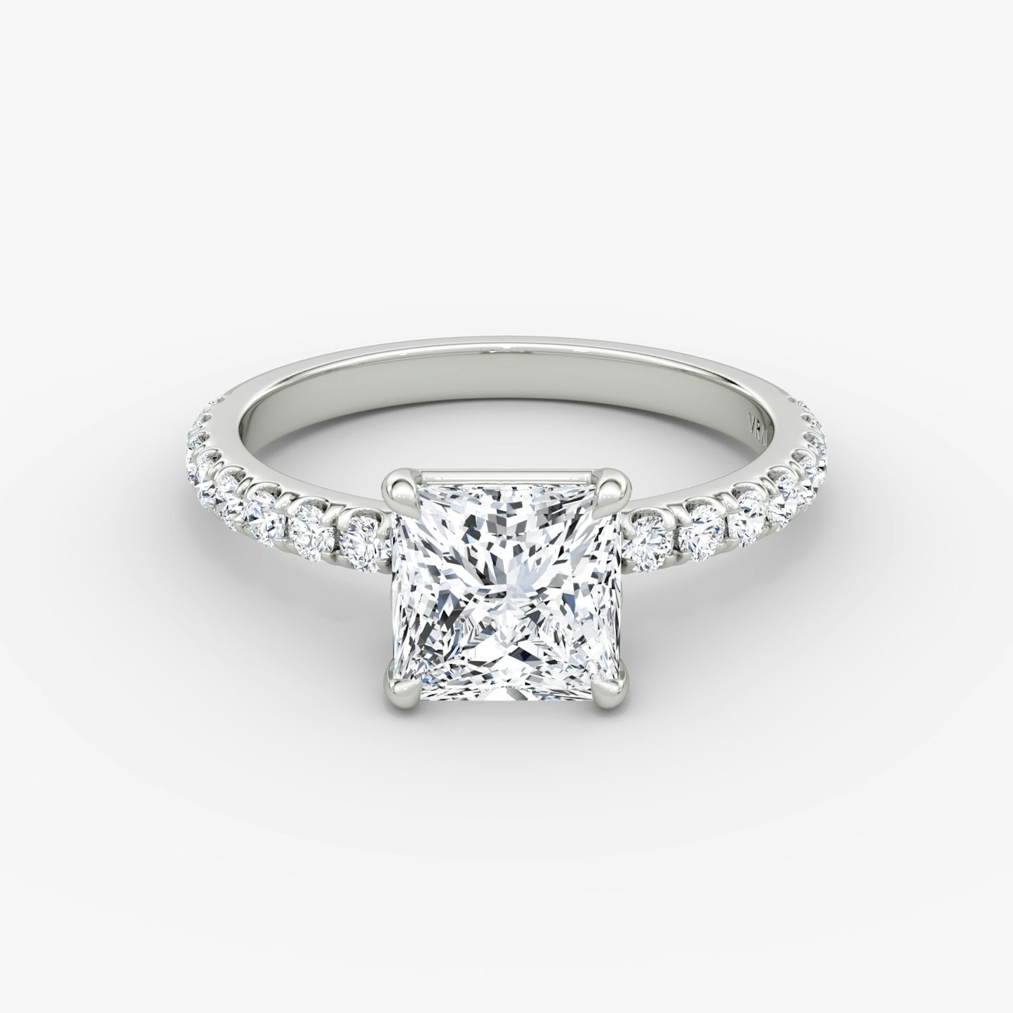 The Signature | Princess | Platinum | bandAccent: Pavé | bandWidth: large | hiddenHalo: no | diamondOrientation: vertical | caratWeight: other