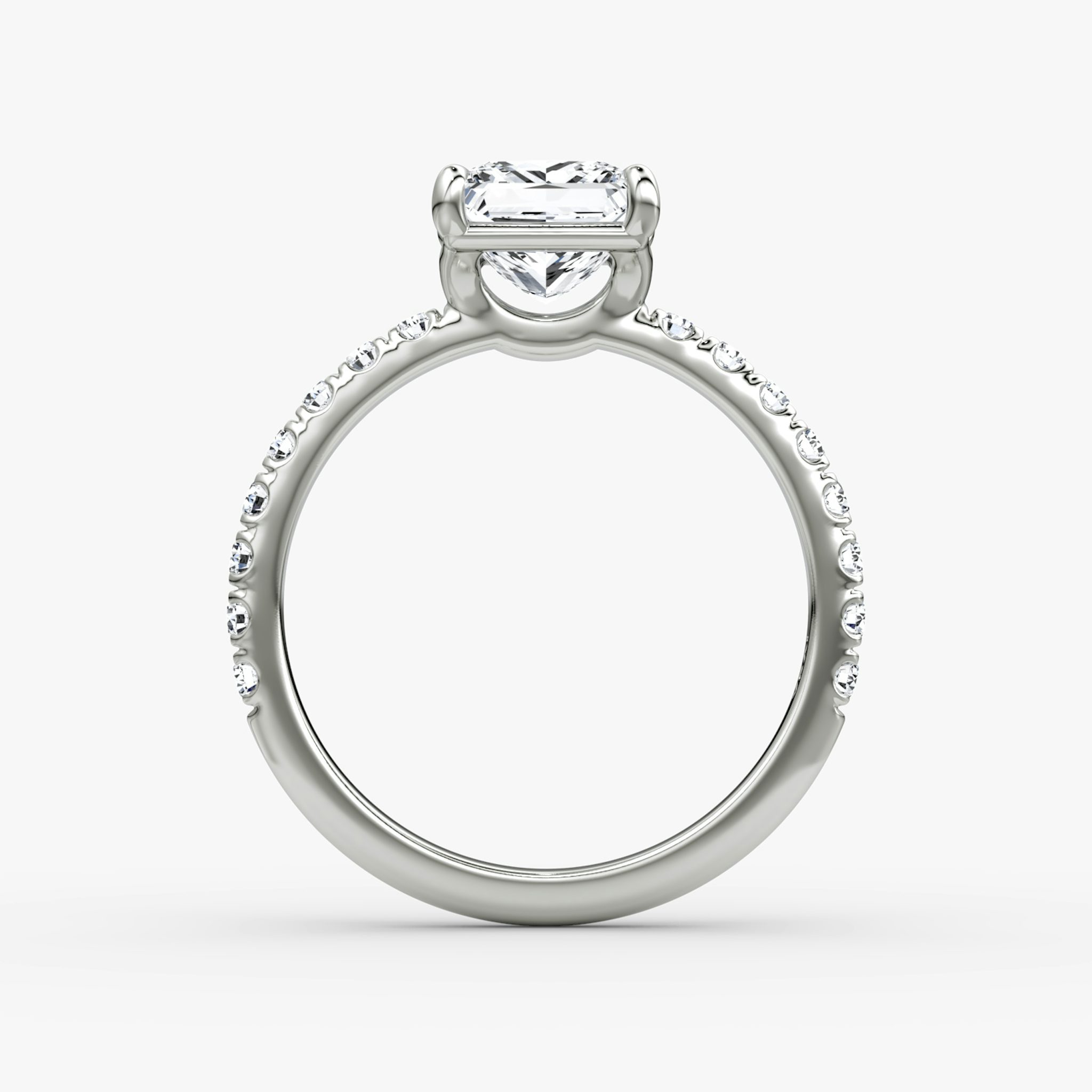 The Signature | Princess | 18k | White Gold | bandAccent: Pavé | bandWidth: large | hiddenHalo: no | diamondOrientation: vertical | caratWeight: other