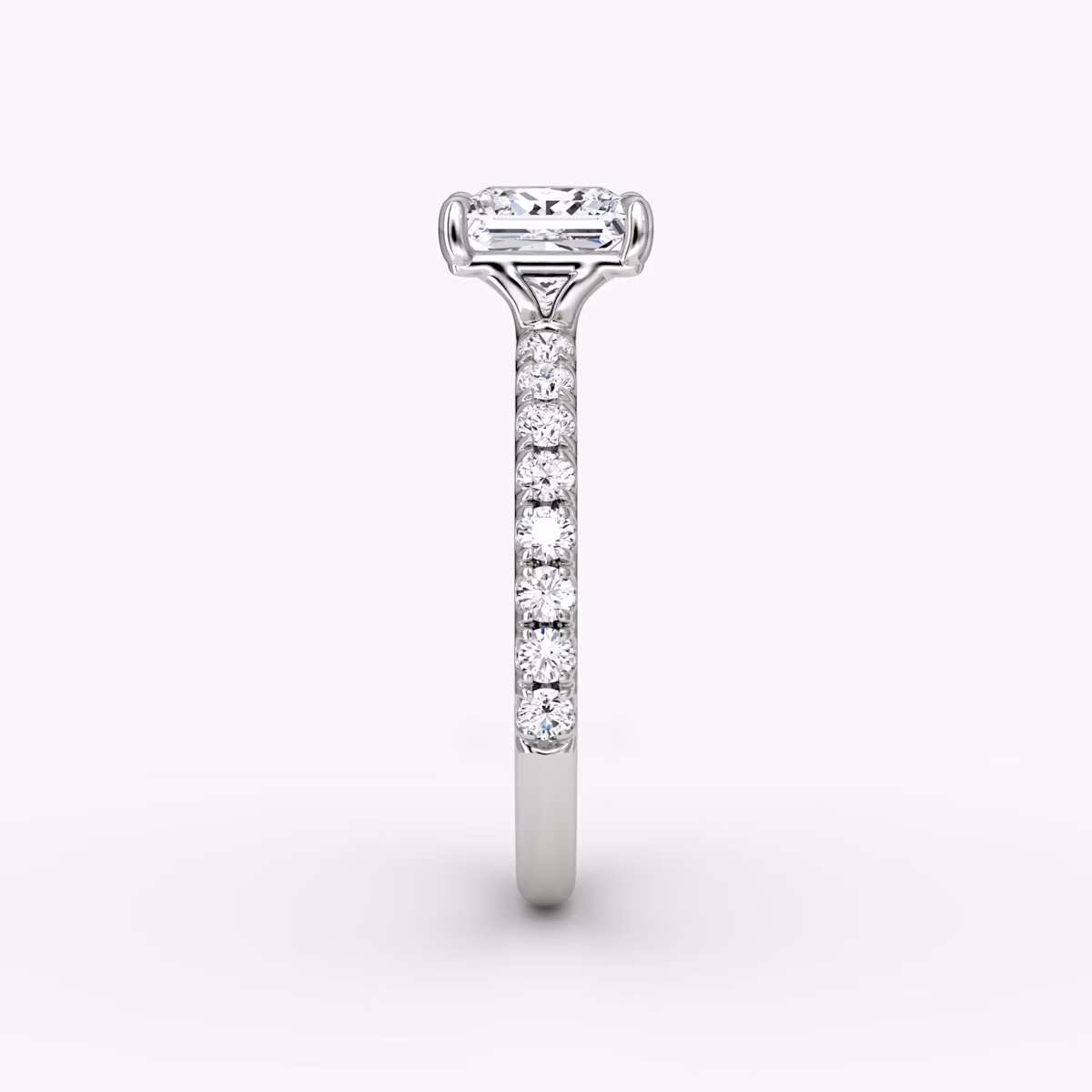 The Signature | Princess | 18k | White Gold | bandAccent: Pavé | bandWidth: large | hiddenHalo: no | diamondOrientation: vertical | caratWeight: other