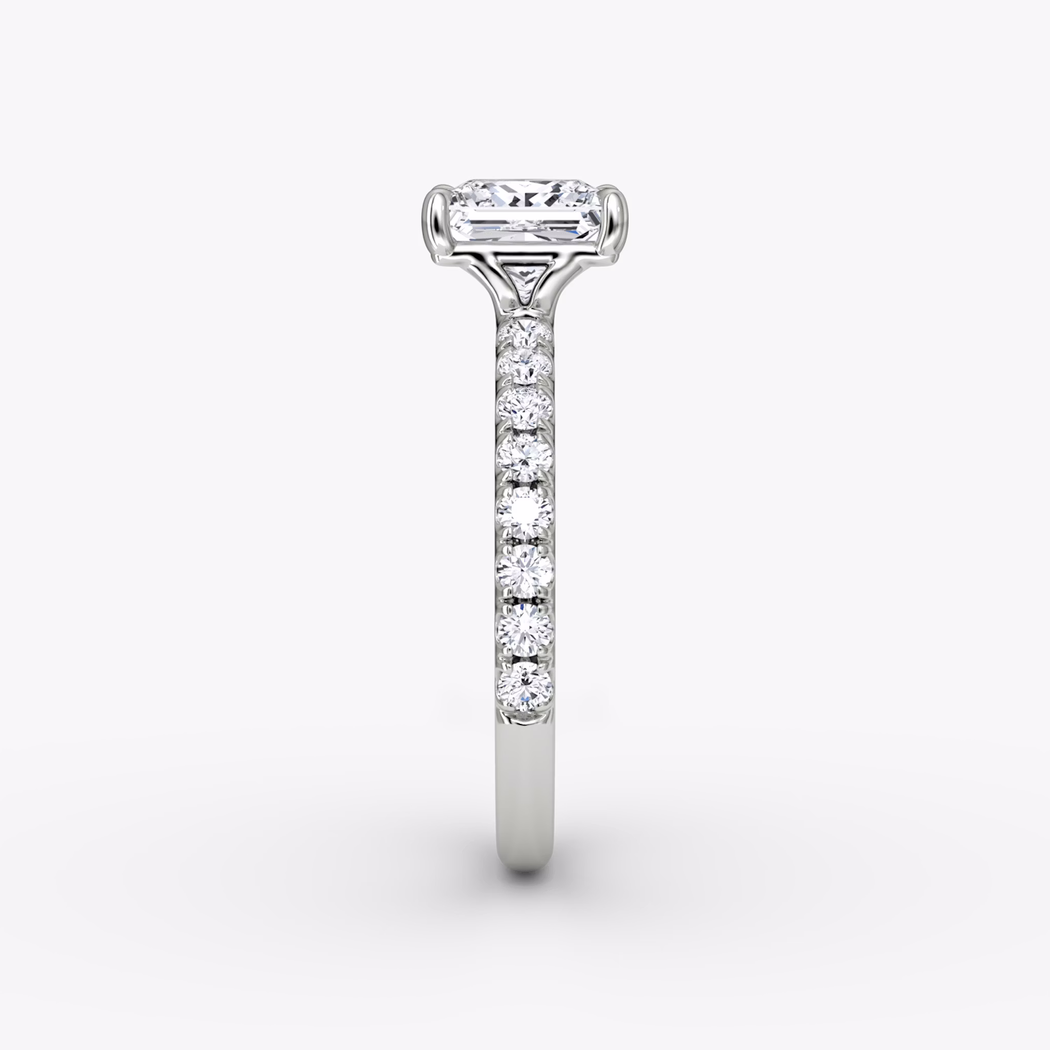 The Signature | Princess | 18k | White Gold | bandAccent: Pavé | bandWidth: large | hiddenHalo: no | diamondOrientation: vertical | caratWeight: other