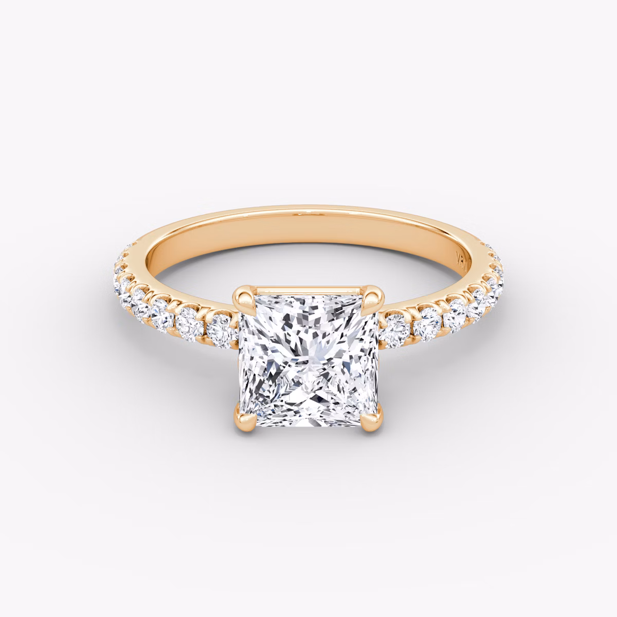 The Signature | Princess | 14k | Rose Gold | bandAccent: Pavé | bandWidth: large | hiddenHalo: no | diamondOrientation: vertical | caratWeight: other