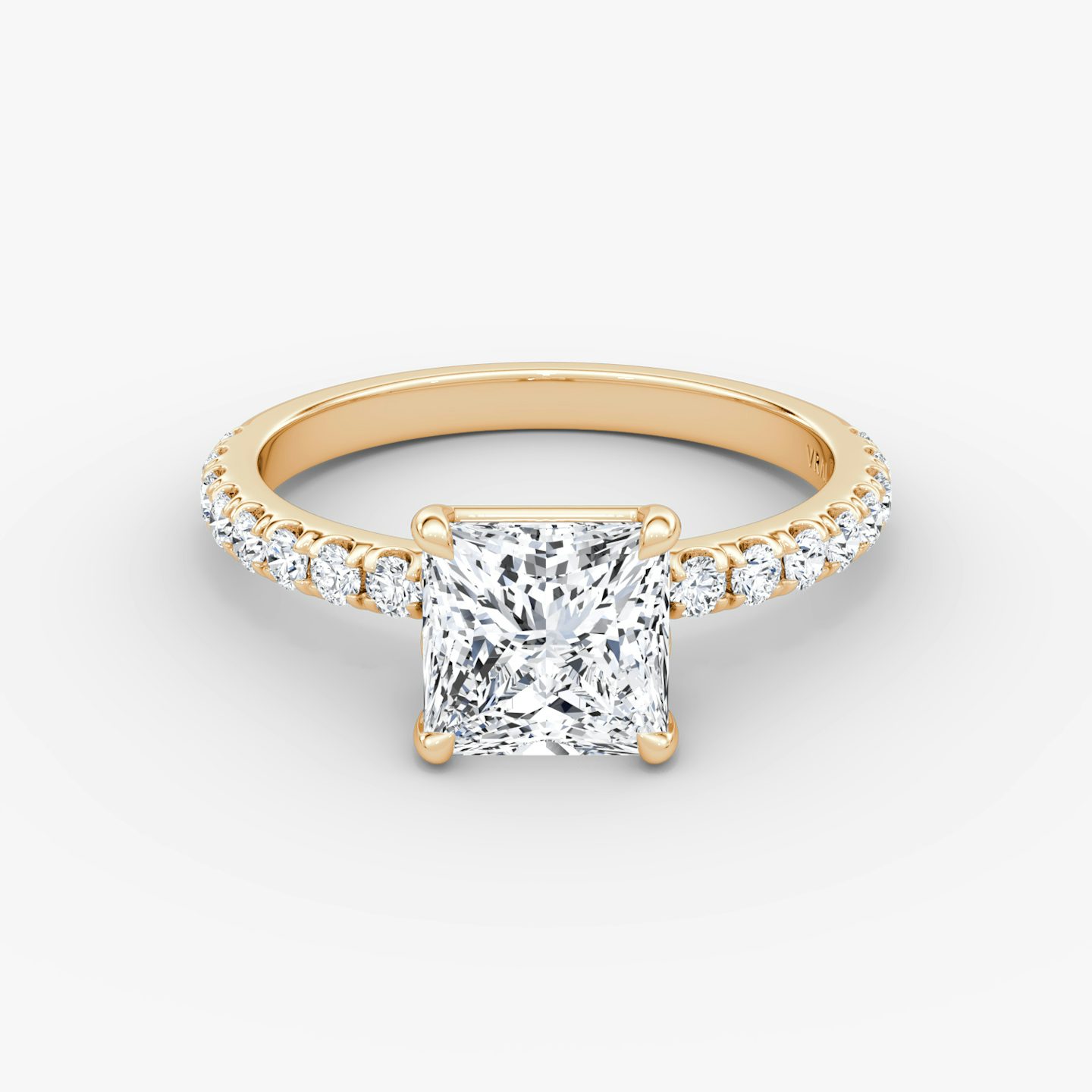 The Signature | Princess | 14k | Rose Gold | bandAccent: Pavé | bandWidth: large | hiddenHalo: no | diamondOrientation: vertical | caratWeight: other