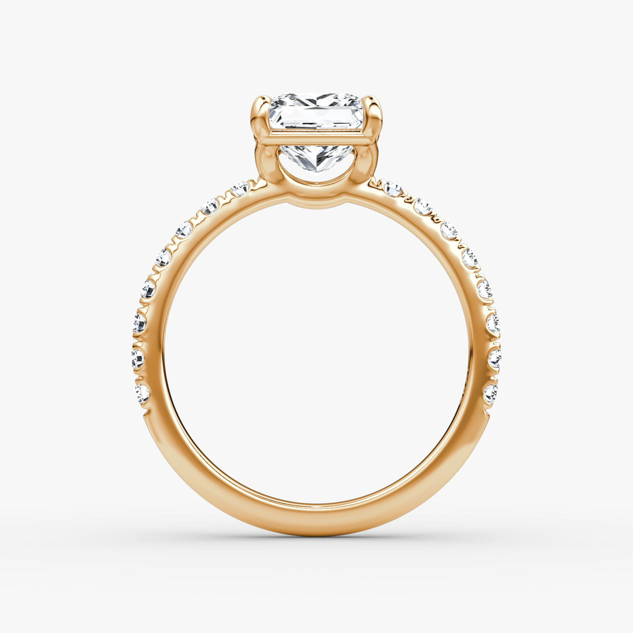 The Signature | Princess | 14k | Rose Gold | bandAccent: Pavé | bandWidth: large | hiddenHalo: no | diamondOrientation: vertical | caratWeight: other